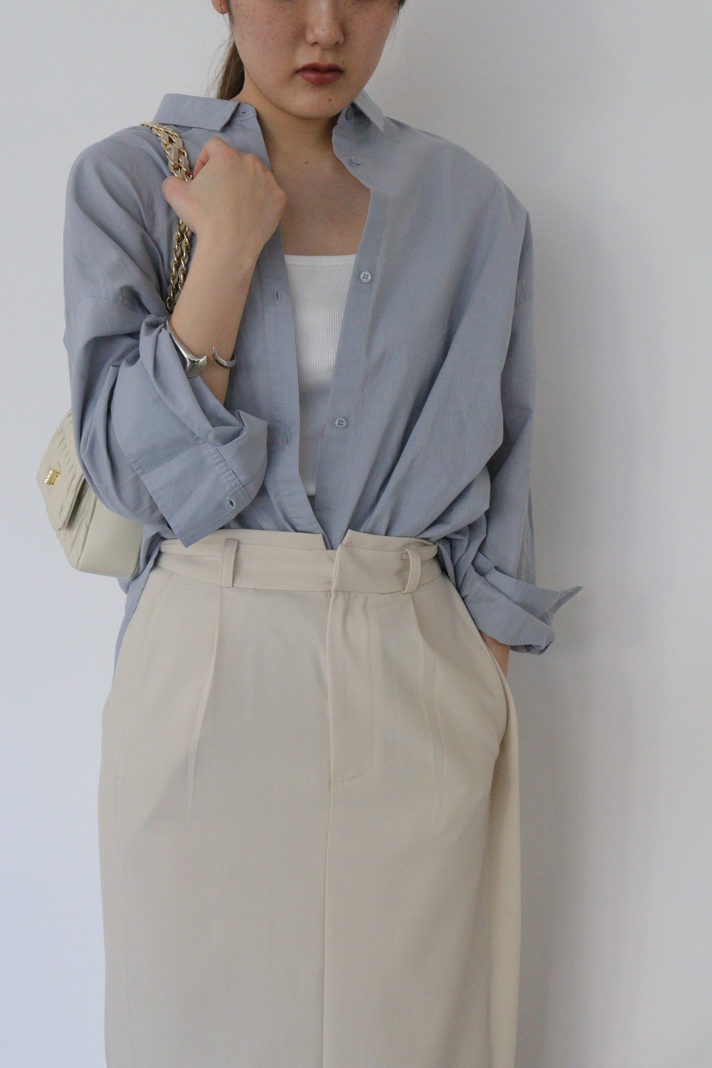【ACUTA】コットンリネンボイル2WAYカシュクールシャツ