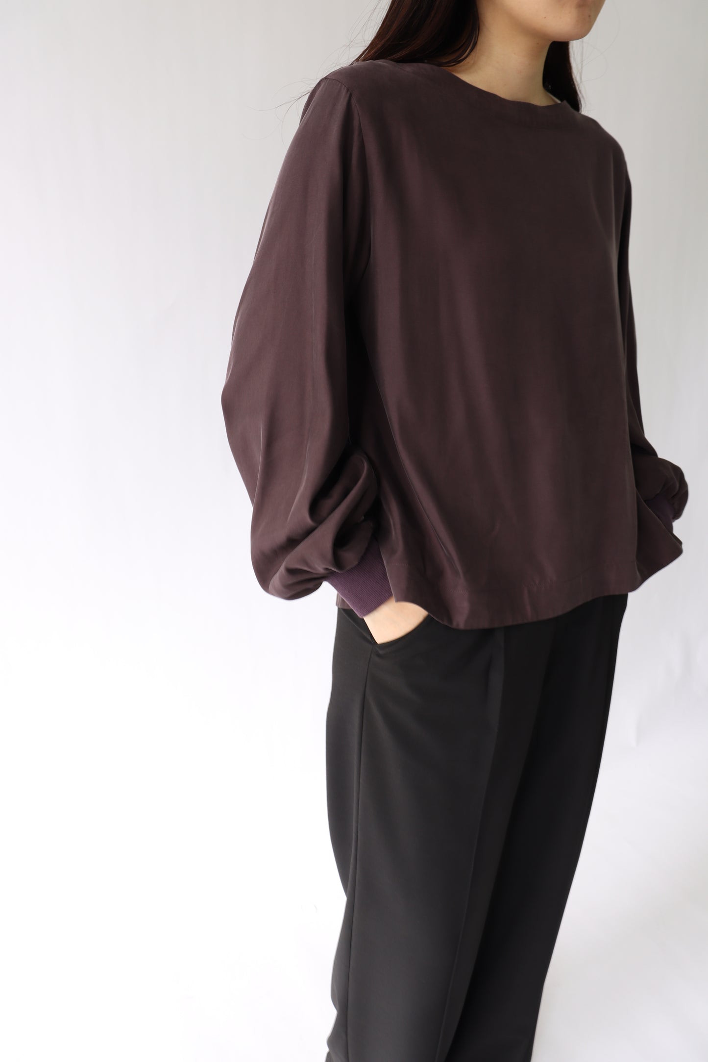 【ACUTA】 キュプラツイル袖リブTブラウス