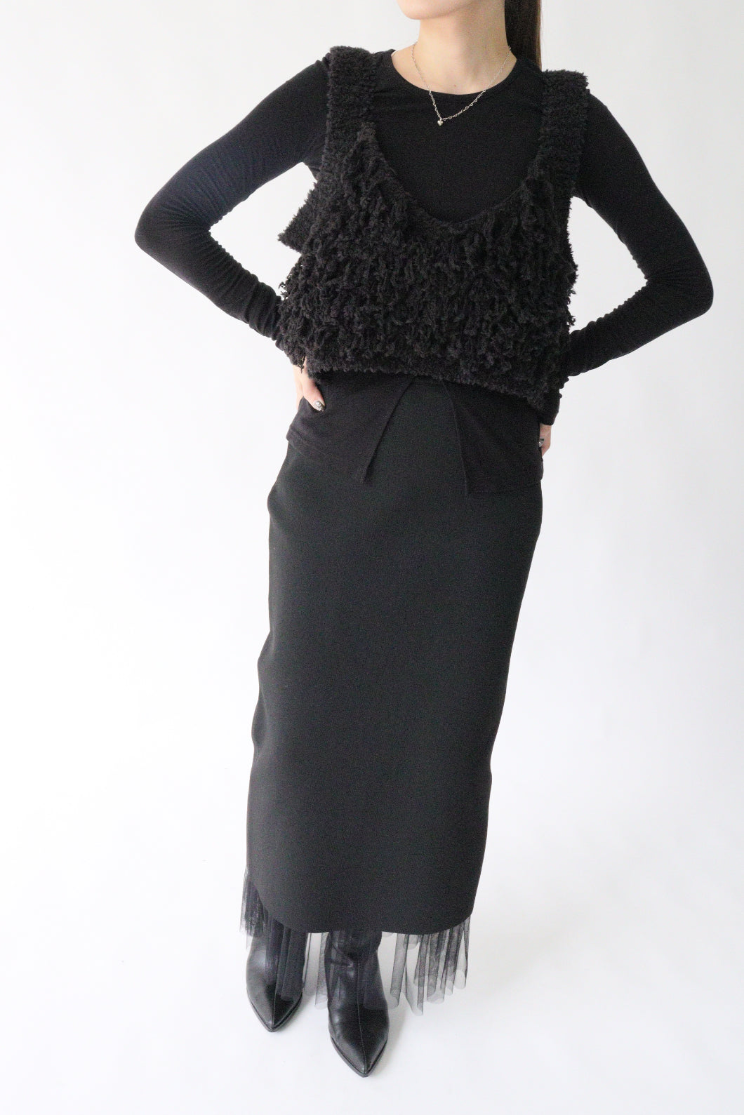 【ACUTA】スムースニットチュールスカート