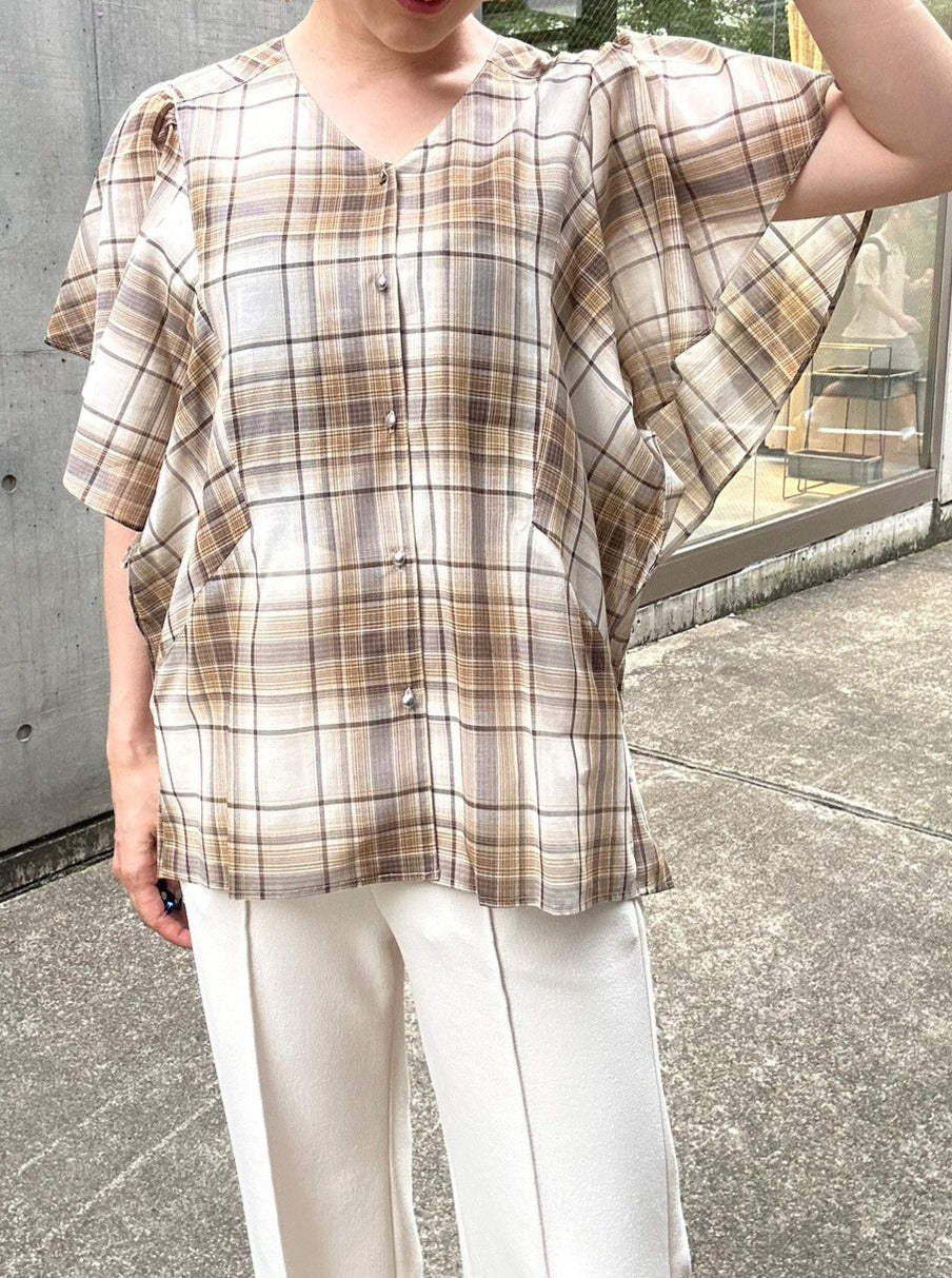 【ACUTA アクータ】チェックラッフルスリーブブラウス
