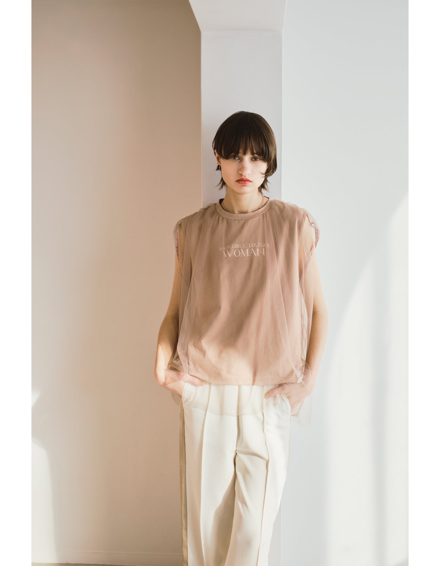【ACUTA アクータ】チュールレイヤードカットソー