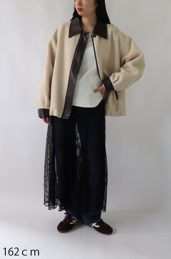 【ACUTA】 ボア×フェイクレザーブルゾン