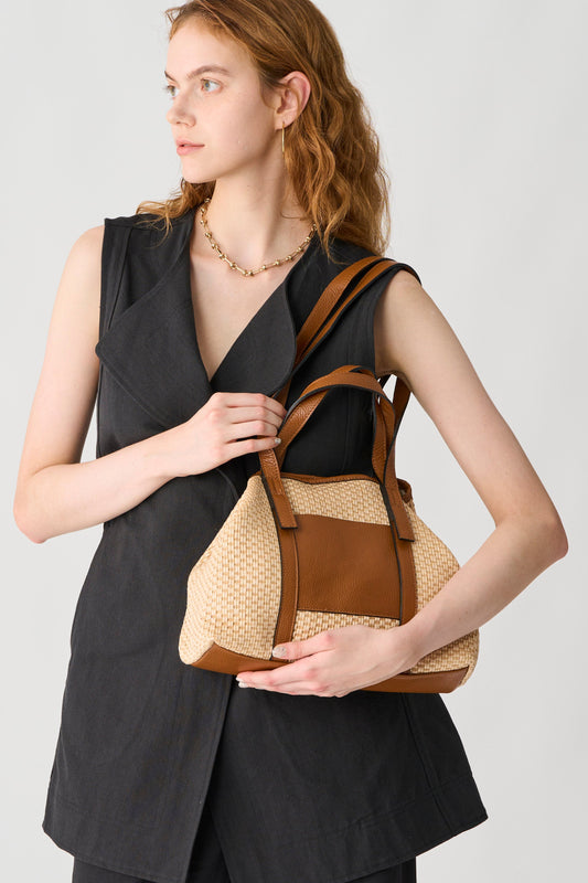 【MILLELA  FIRENZE】レザー×ラフィア2WAYミディトートバッグ
