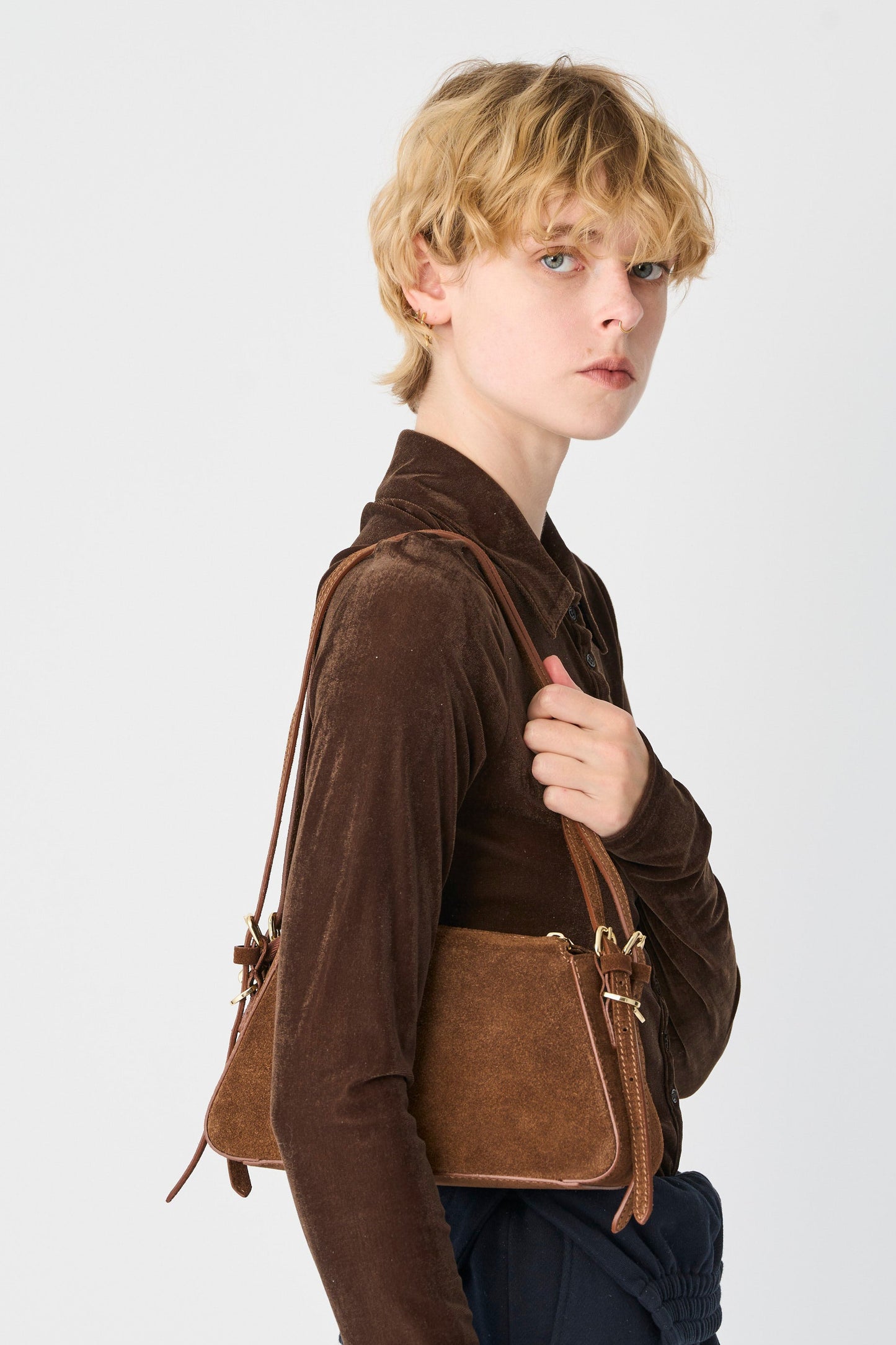 【MILLELA  FIRENZE】ダブルストラップスエードショルダーバッグ