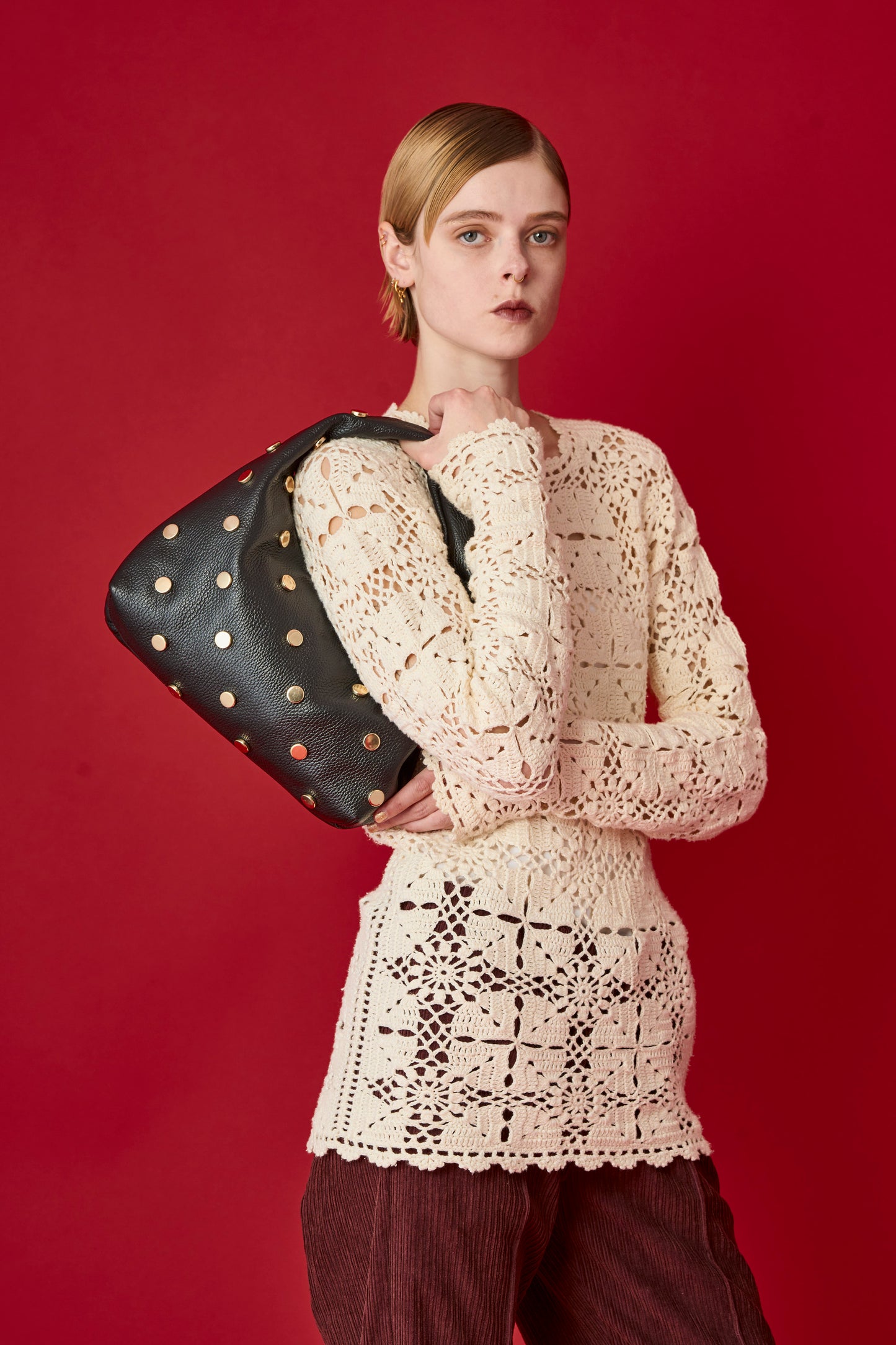 【MILLELA  FIRENZE】フラットスタッズハンドバッグ