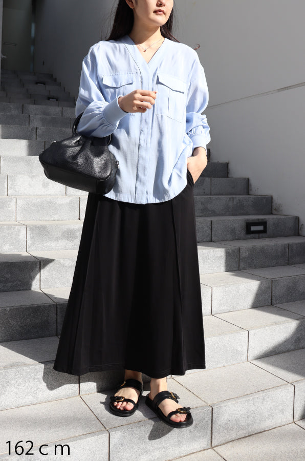 【ACUTA】 ノーカラーブルゾン風シャツ