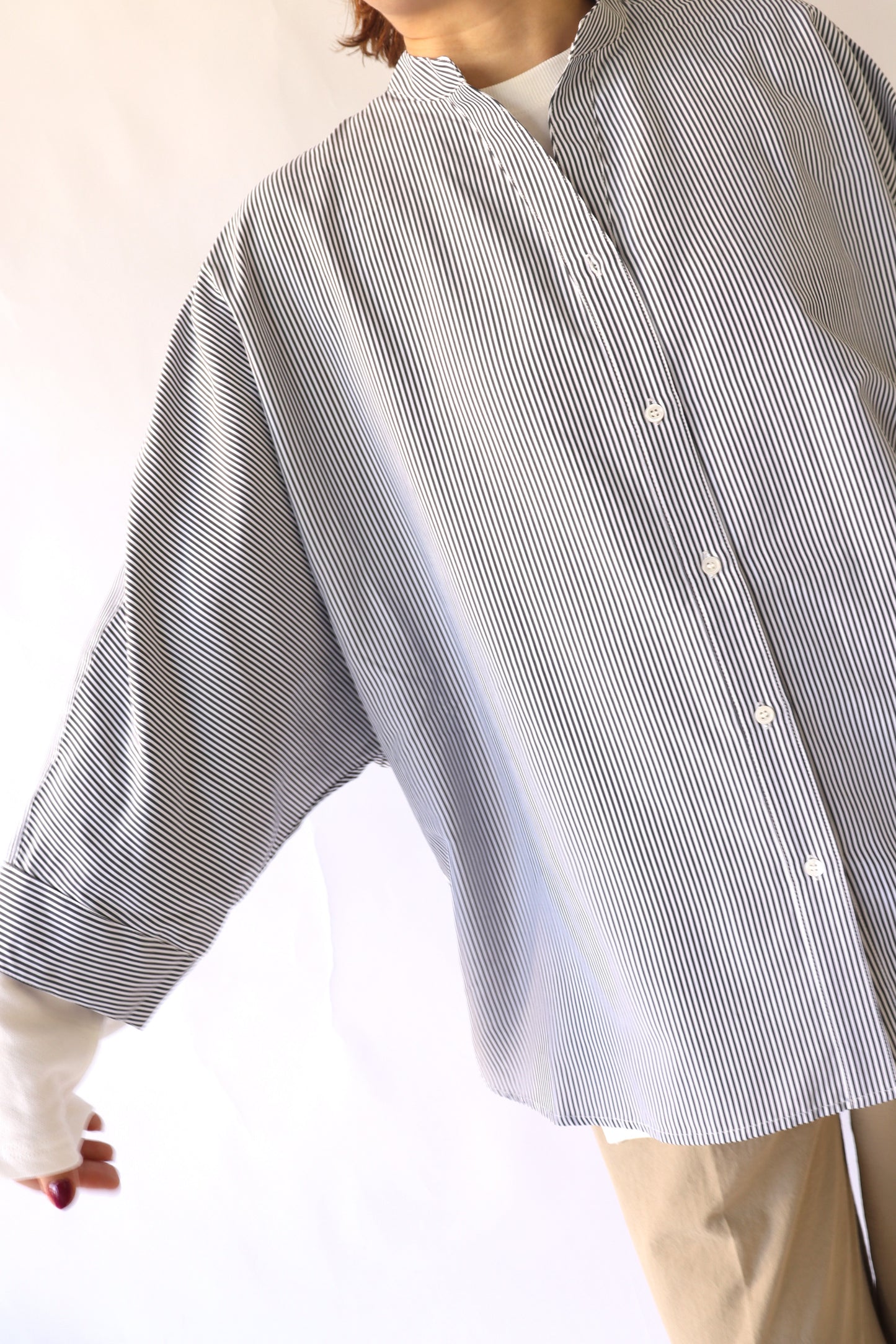 【ACUTA】 細ストライプドルマンポンチョシャツ