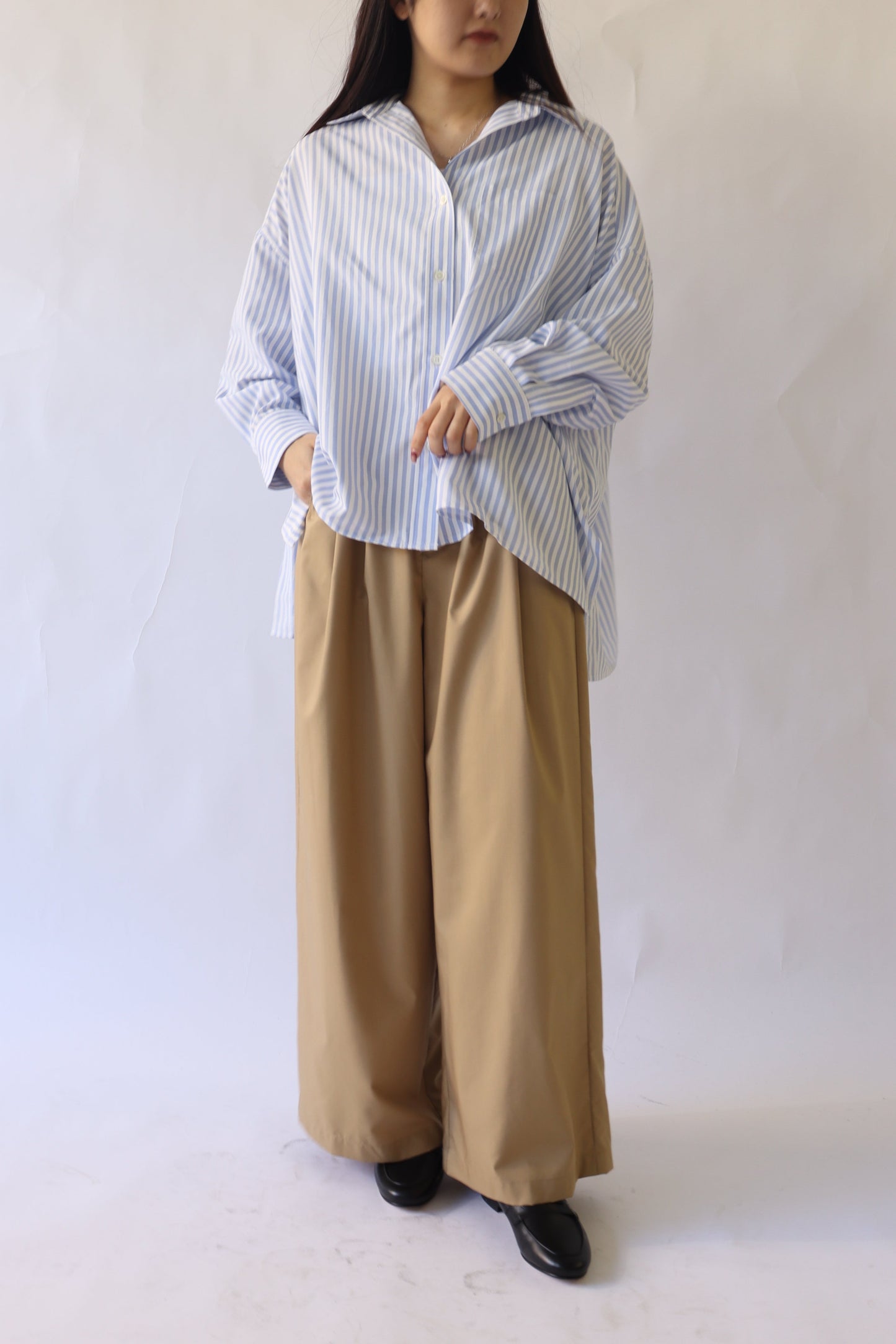 【ACUTA】ストライプブロードポンチョ風シャツ