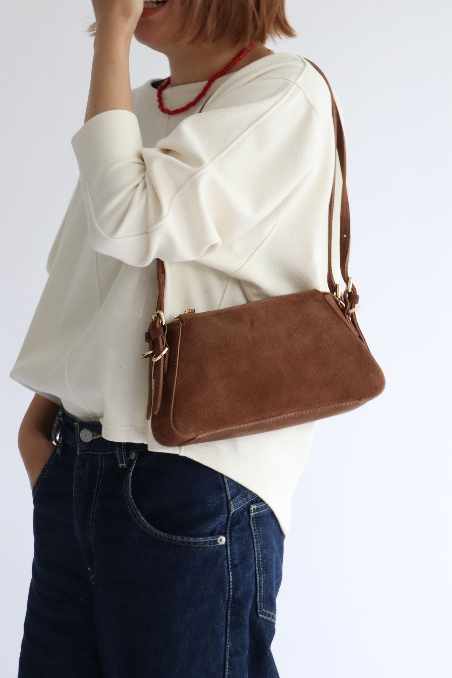 【MILLELA  FIRENZE】ダブルストラップスエードショルダーバッグ