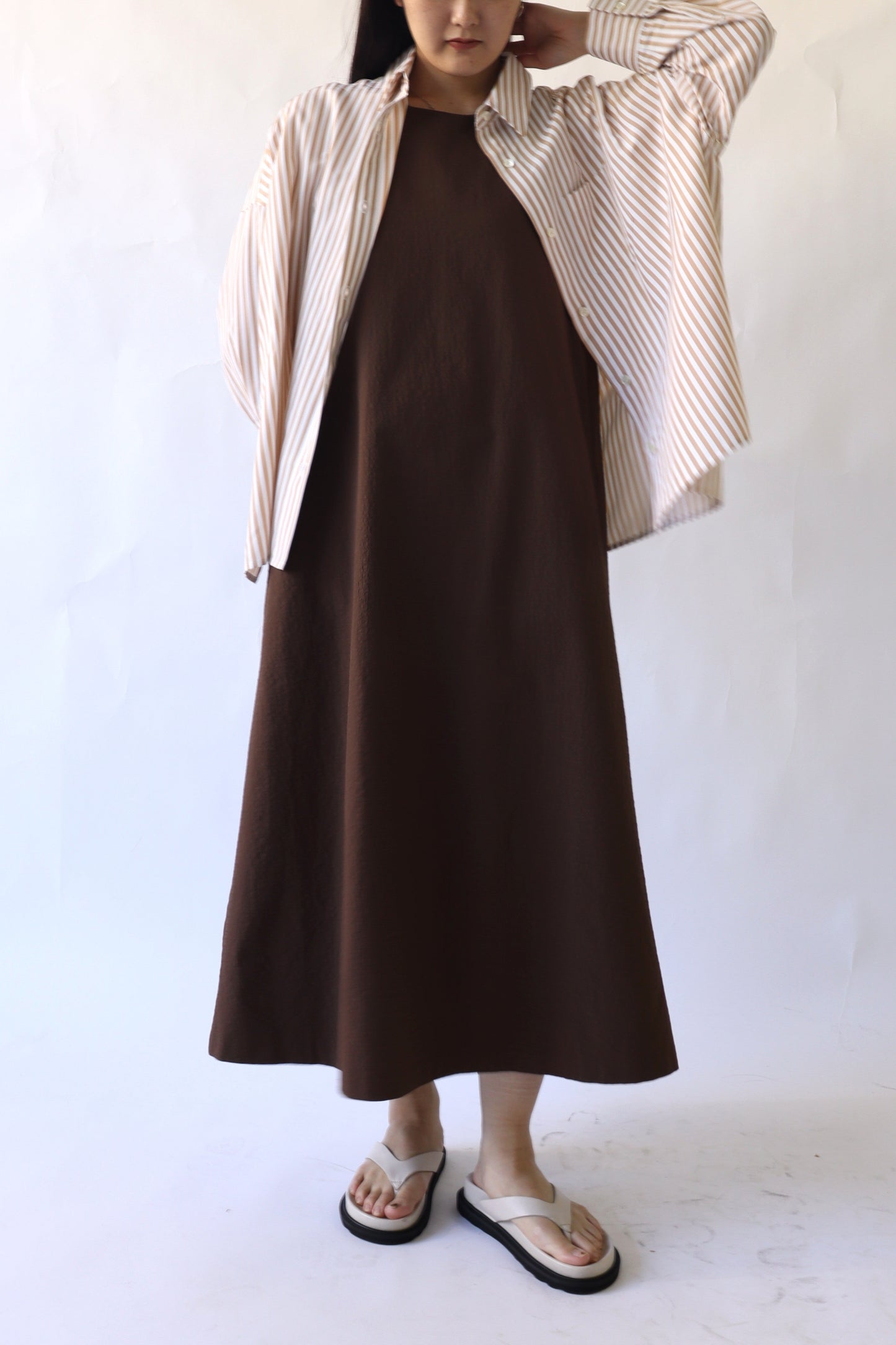 【ACUTA】ストライプブロードポンチョ風シャツ