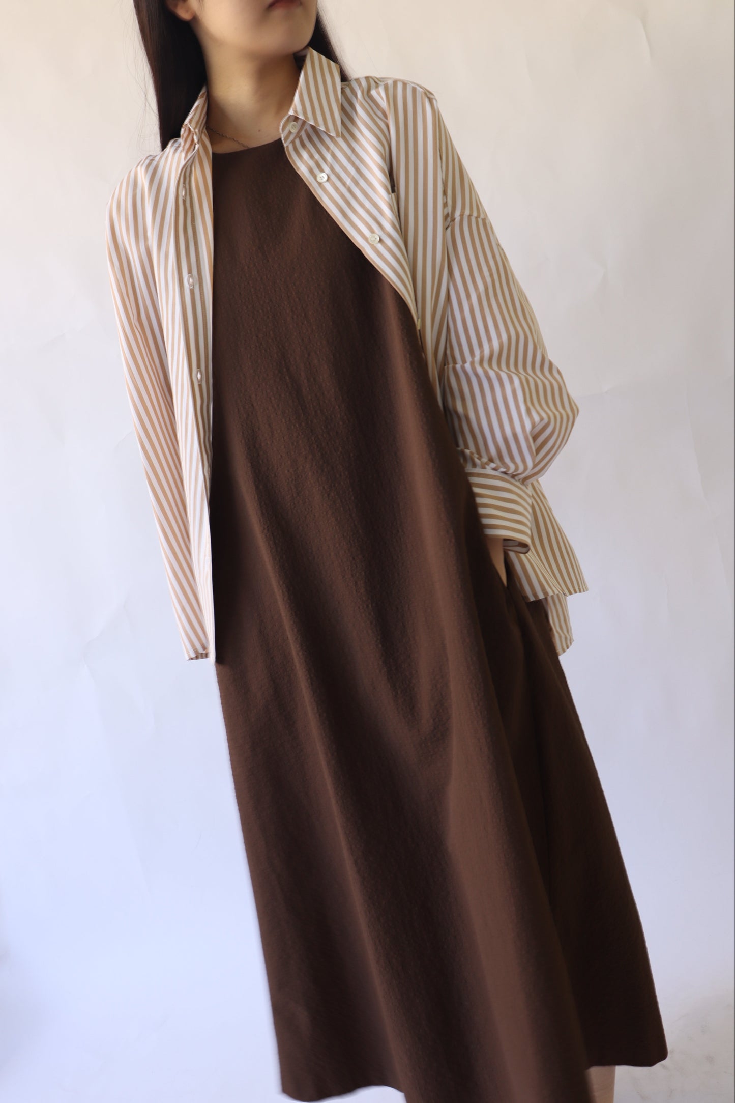 【ACUTA】ストライプブロードポンチョ風シャツ