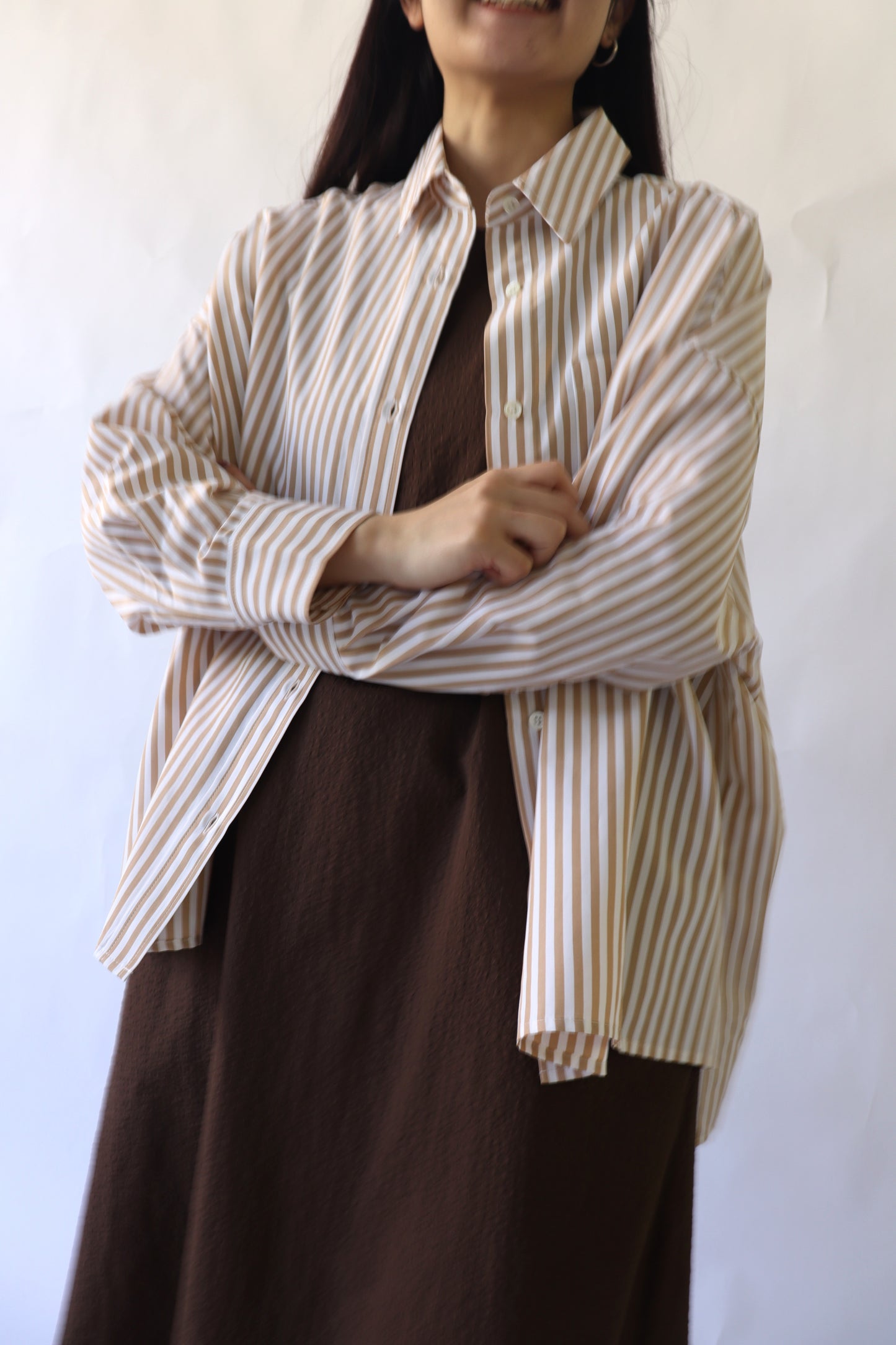 【ACUTA】ストライプブロードポンチョ風シャツ