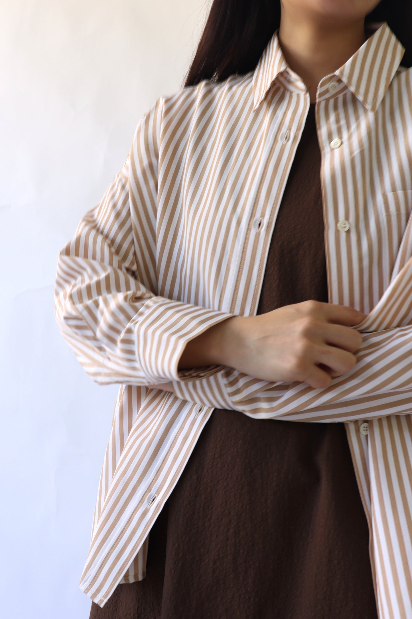 【ACUTA】ストライプブロードポンチョ風シャツ