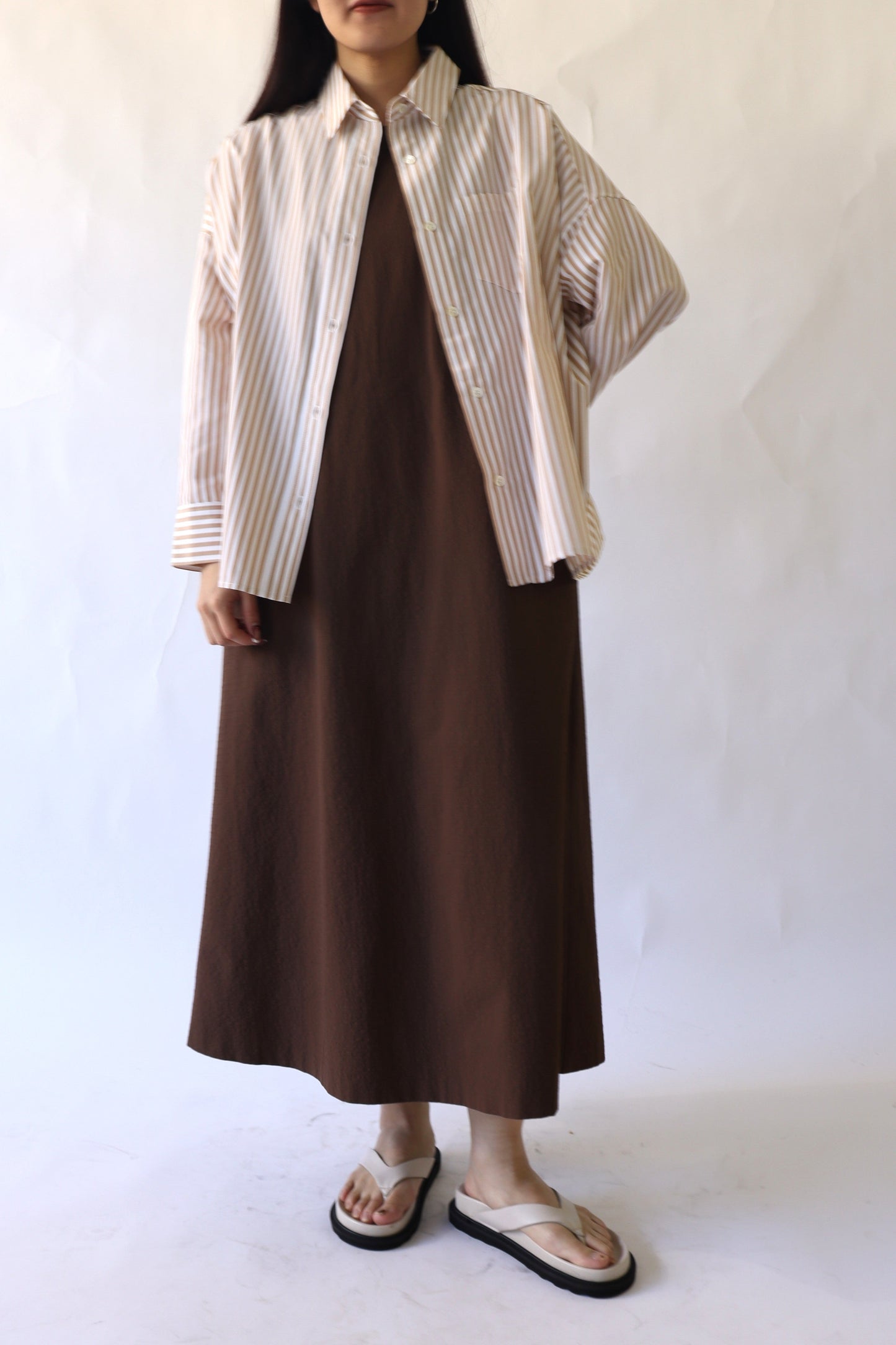 【ACUTA】ストライプブロードポンチョ風シャツ