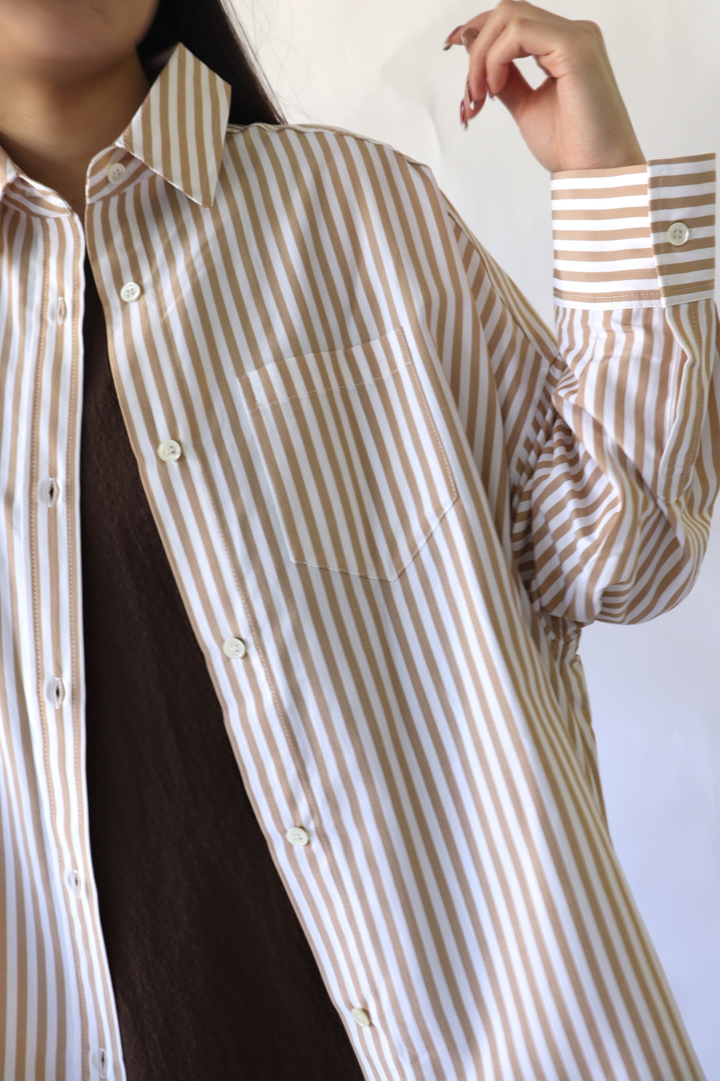 【ACUTA】ストライプブロードポンチョ風シャツ