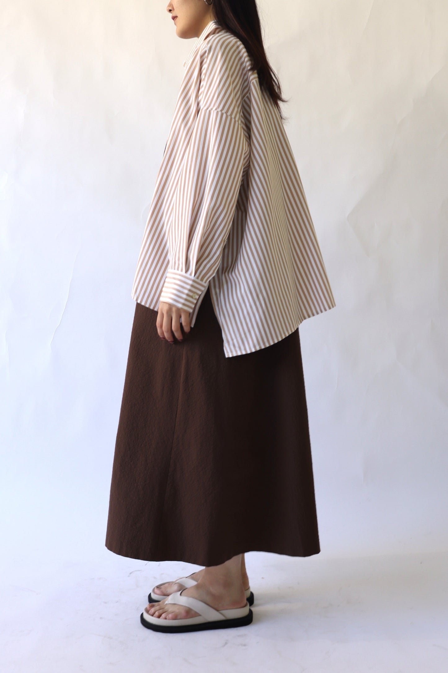 【ACUTA】ストライプブロードポンチョ風シャツ
