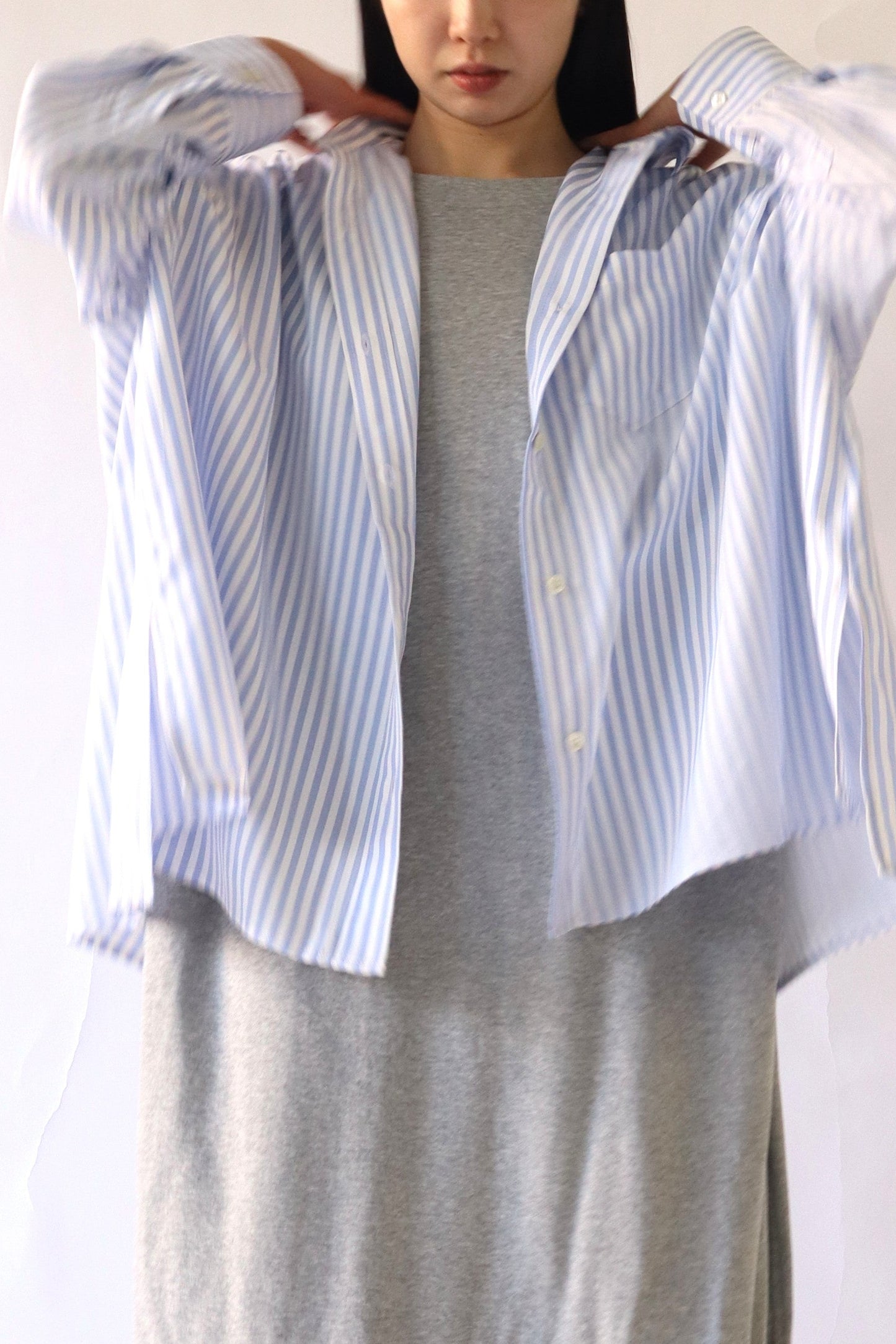 【ACUTA】ストライプブロードポンチョ風シャツ