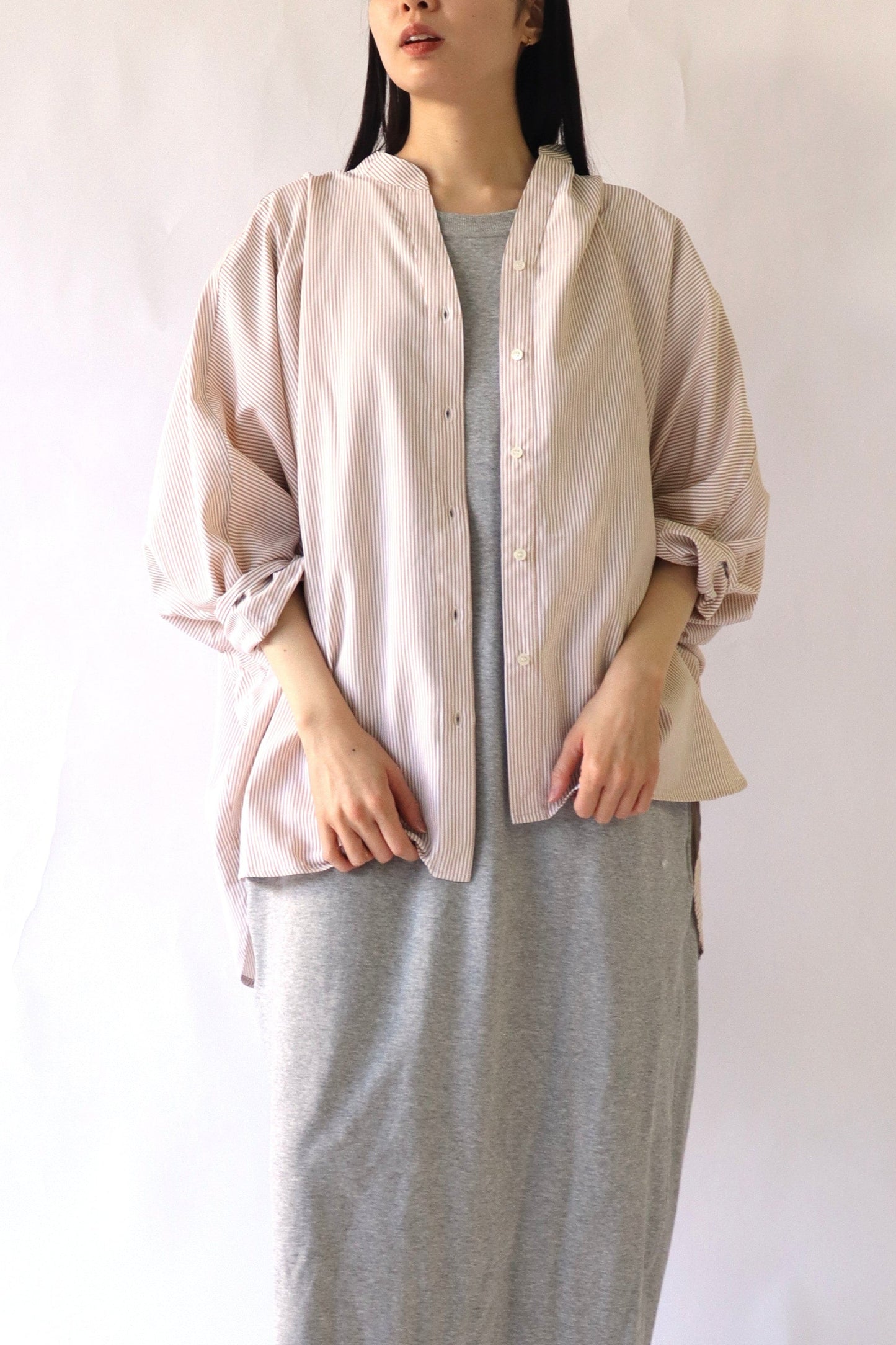 【ACUTA】 細ストライプドルマンポンチョシャツ