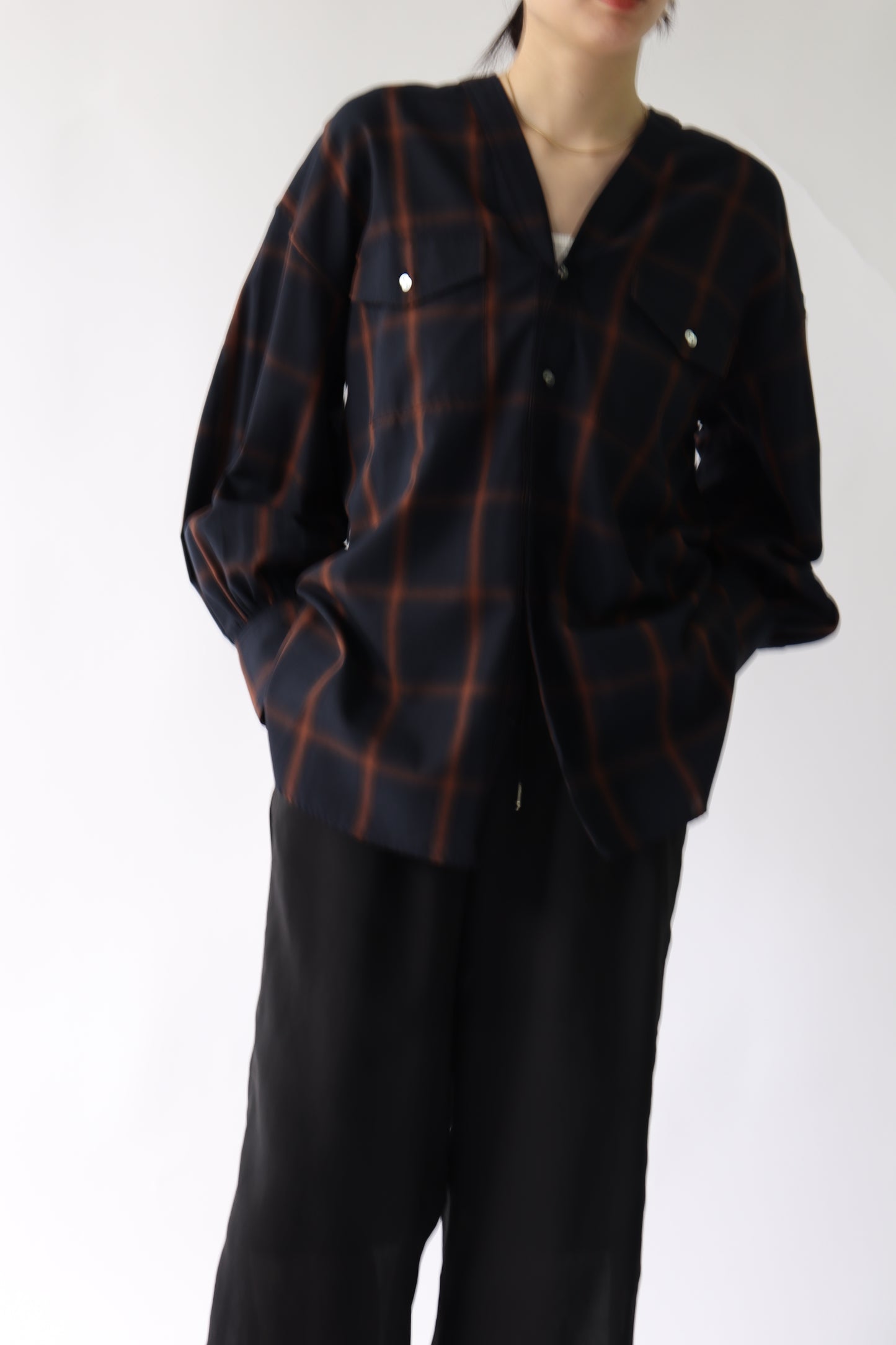 【ACUTA】オンブレーチェックカラーレスシャツ