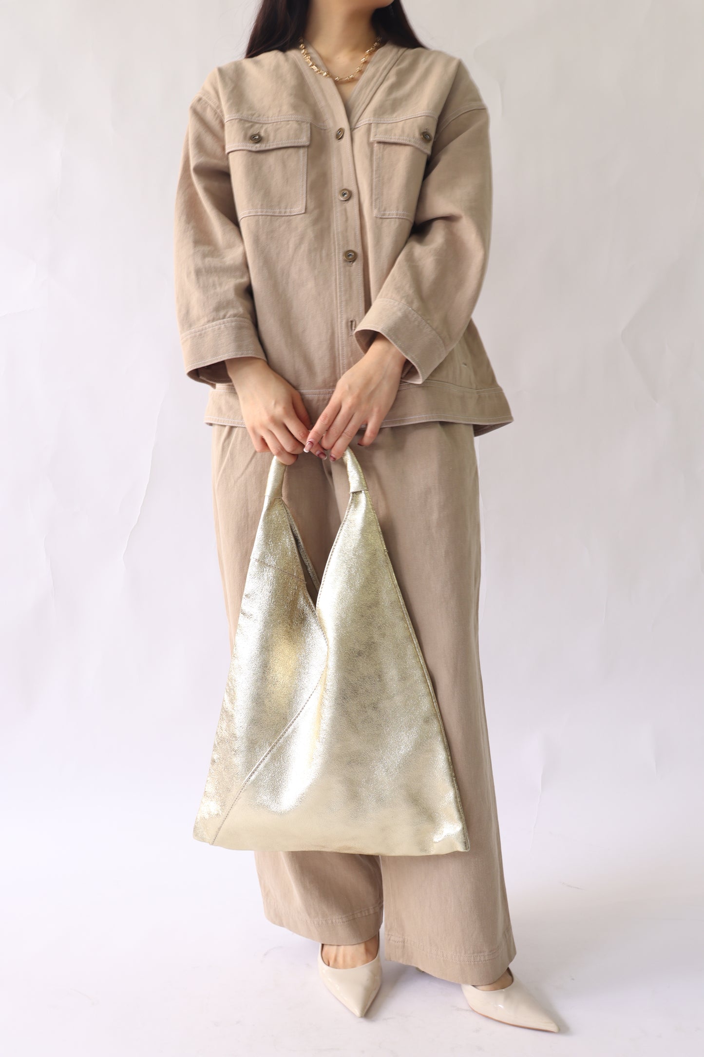 【MILLELA  FIRENZE】【PREORDER】メタリックトライアングルミディバッグ