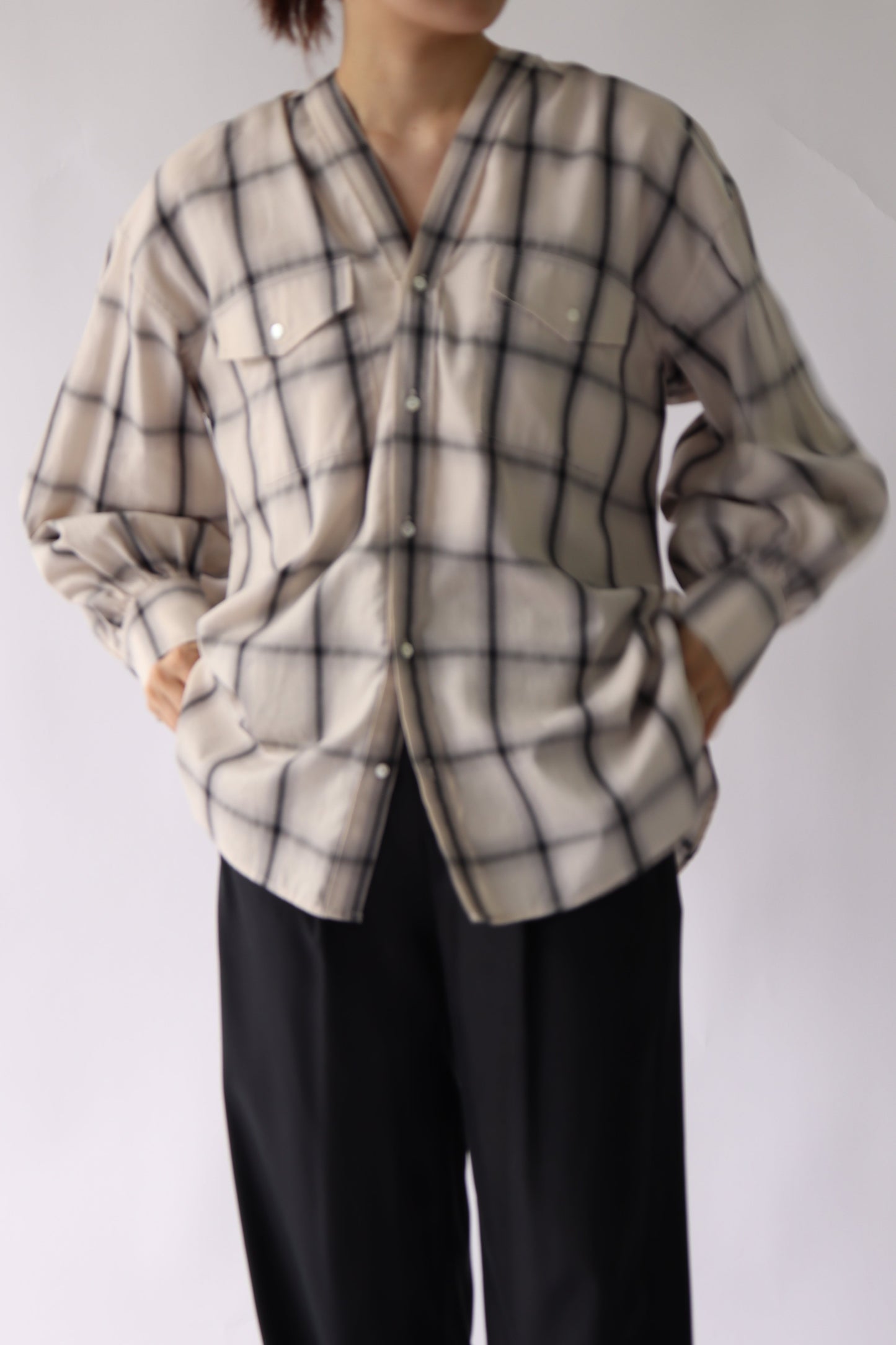 【ACUTA】オンブレーチェックカラーレスシャツ