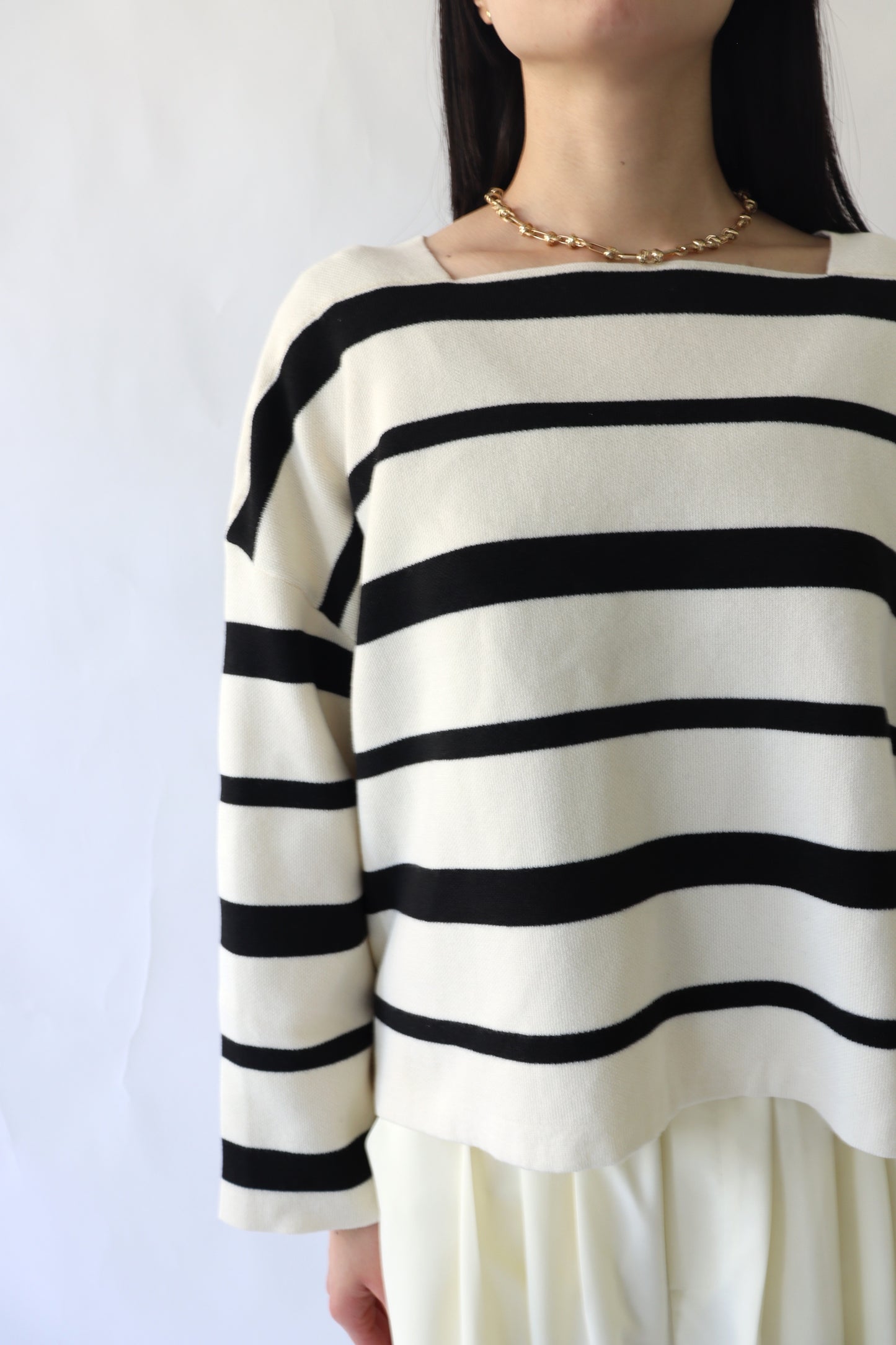 【ACUTA】スクエアネックボーダーニット