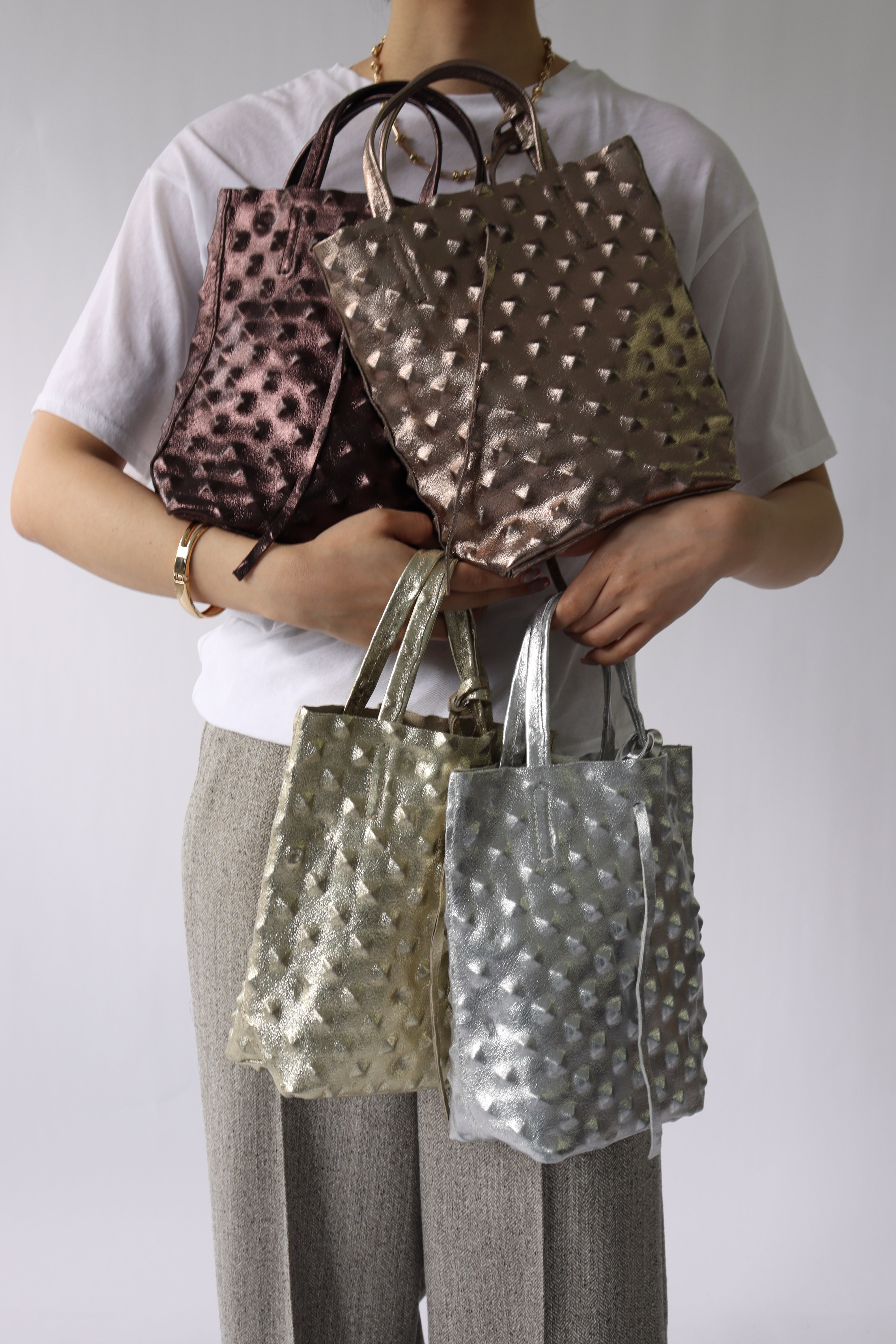 MILLELA FIRENZE｜2way エンボスレザーミニトート gold MILLELA FIRENZE ミレッラフィレンツェ ミニトートバッグ