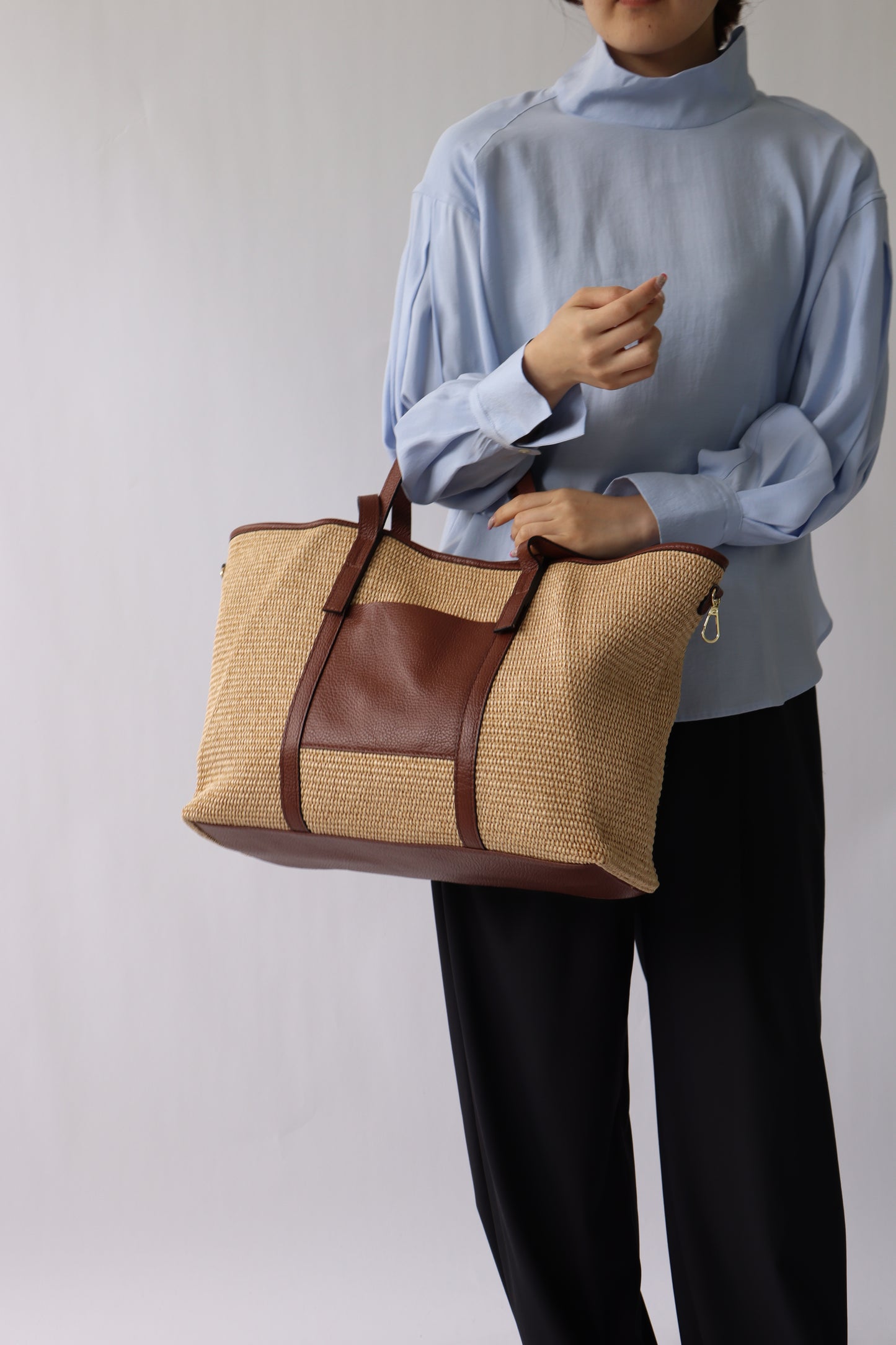 【MILLELA  FIRENZE】 ラフィア×レザートートバッグ