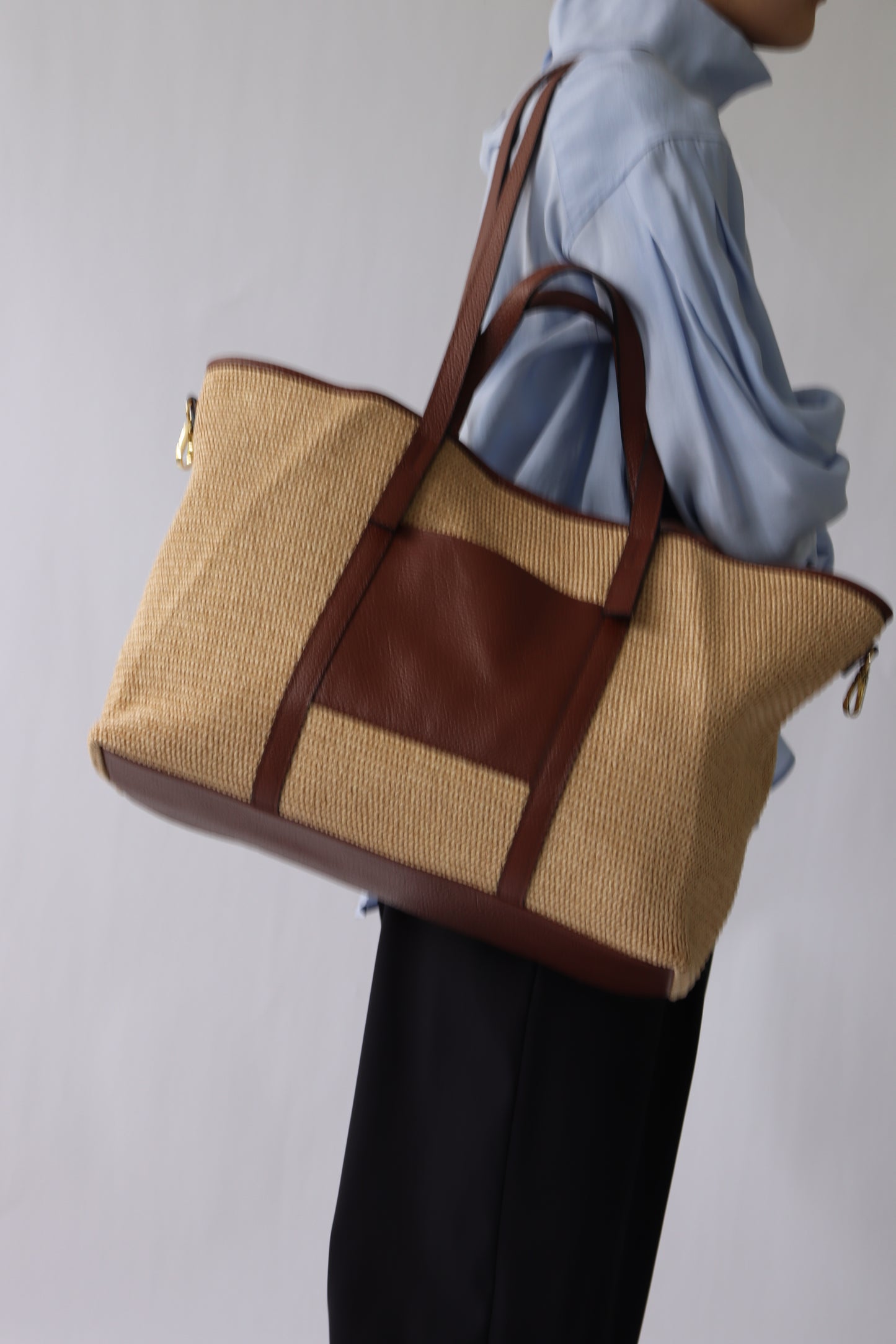【MILLELA  FIRENZE】 ラフィア×レザートートバッグ