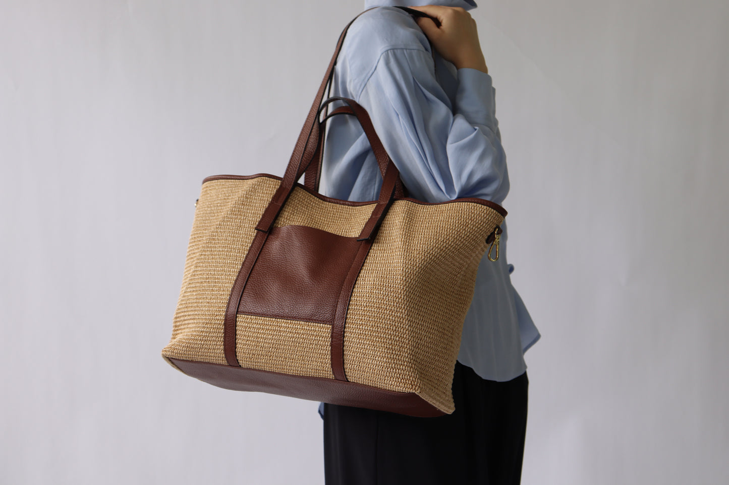 【MILLELA  FIRENZE】 ラフィア×レザートートバッグ