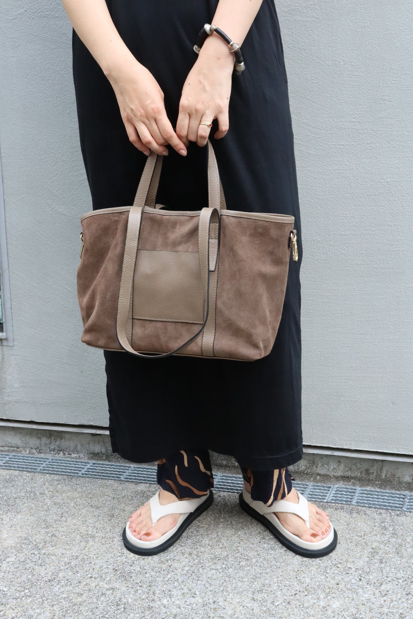 【MILLELA  FIRENZE】スエード×レザー2WAYミディトートバッグ