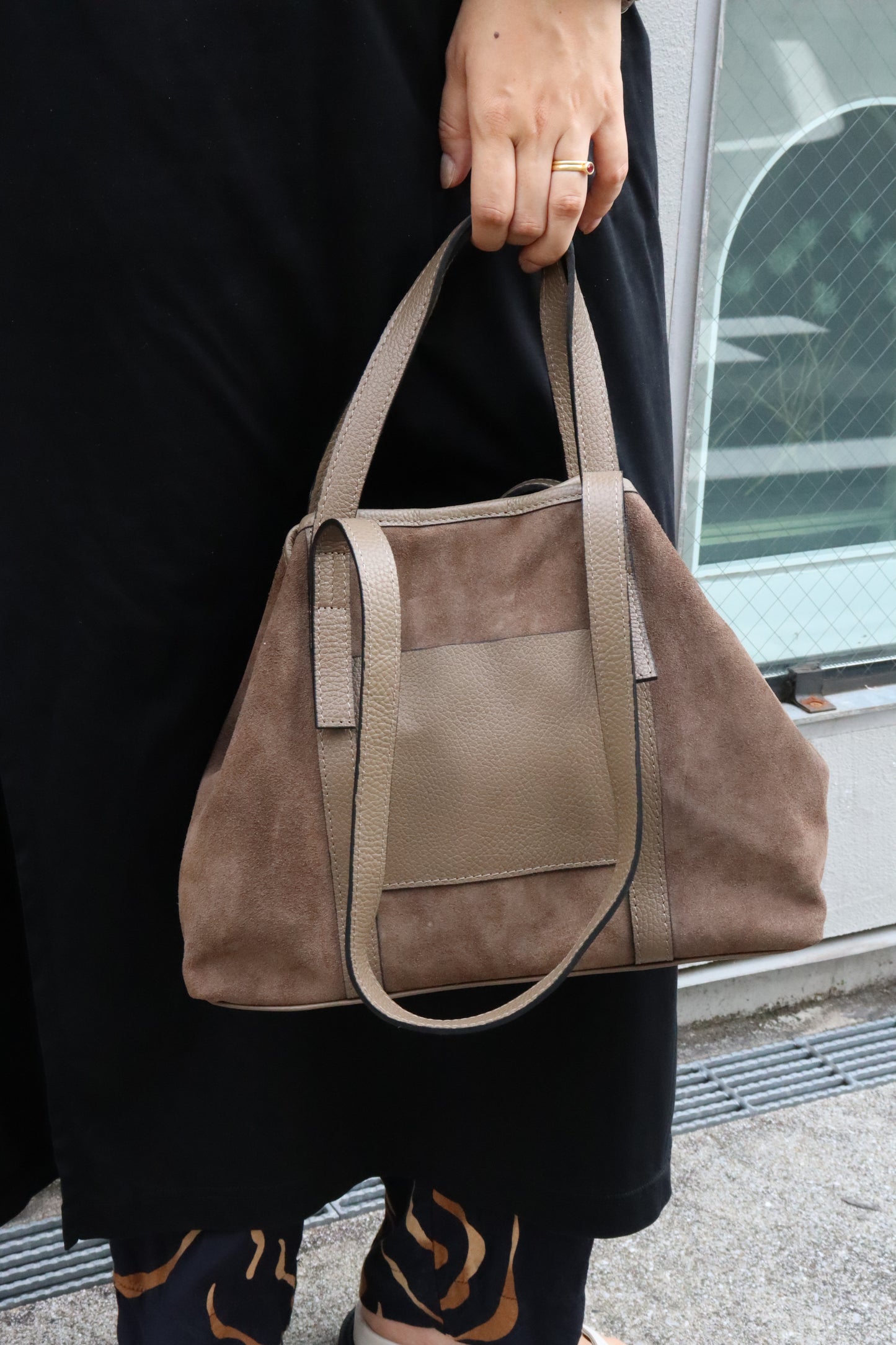 【MILLELA  FIRENZE】スエード×レザー2WAYミディトートバッグ