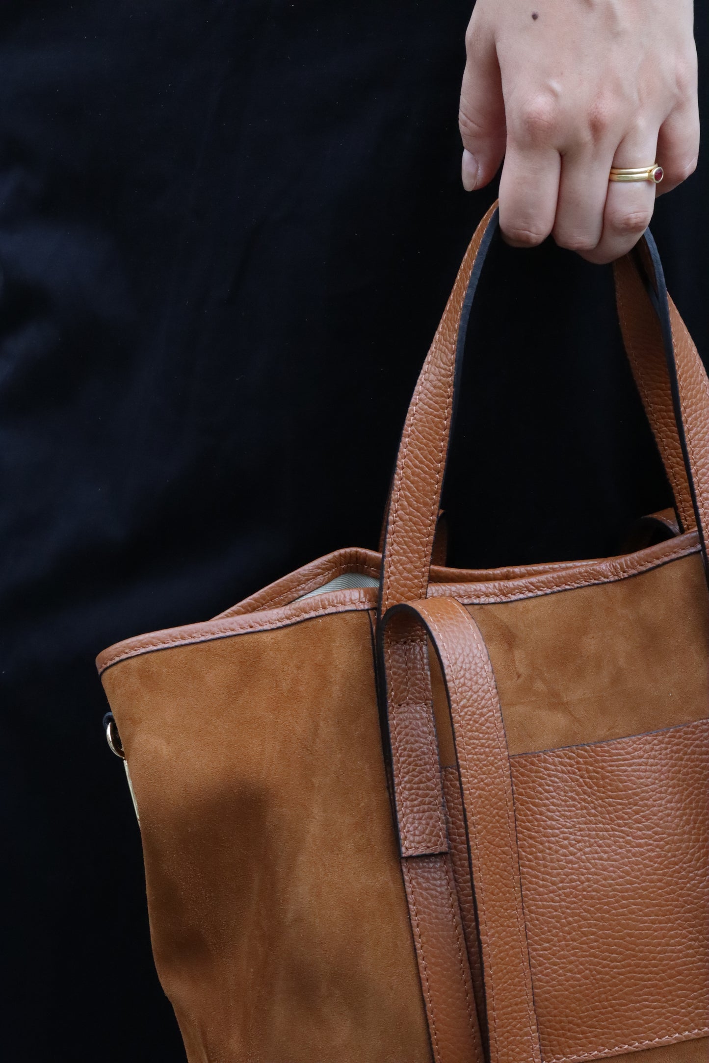 【MILLELA  FIRENZE】スエード×レザー2WAYミディトートバッグ
