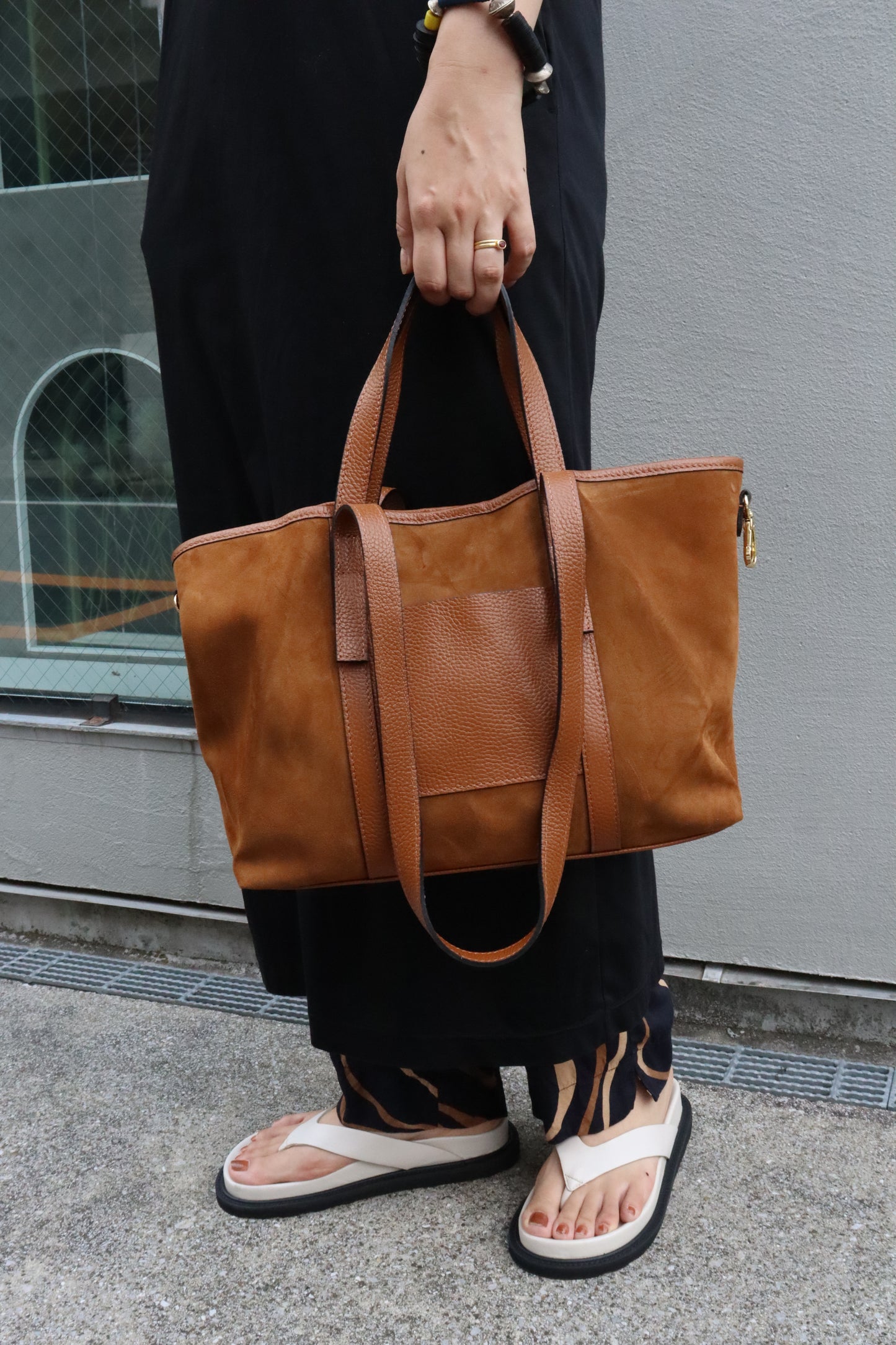 【MILLELA  FIRENZE】スエード×レザー2WAYミディトートバッグ