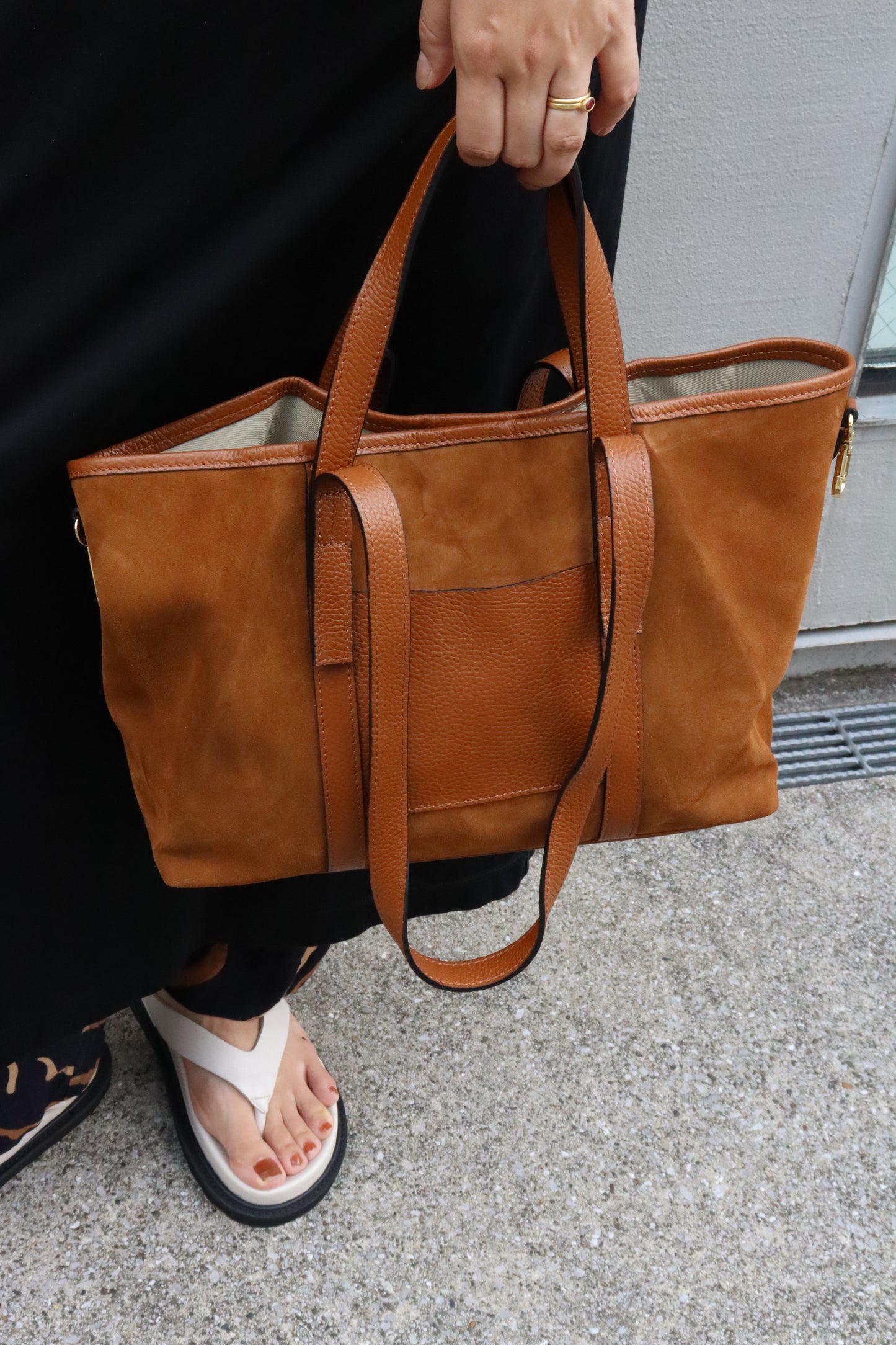 【MILLELA  FIRENZE】スエード×レザー2WAYミディトートバッグ