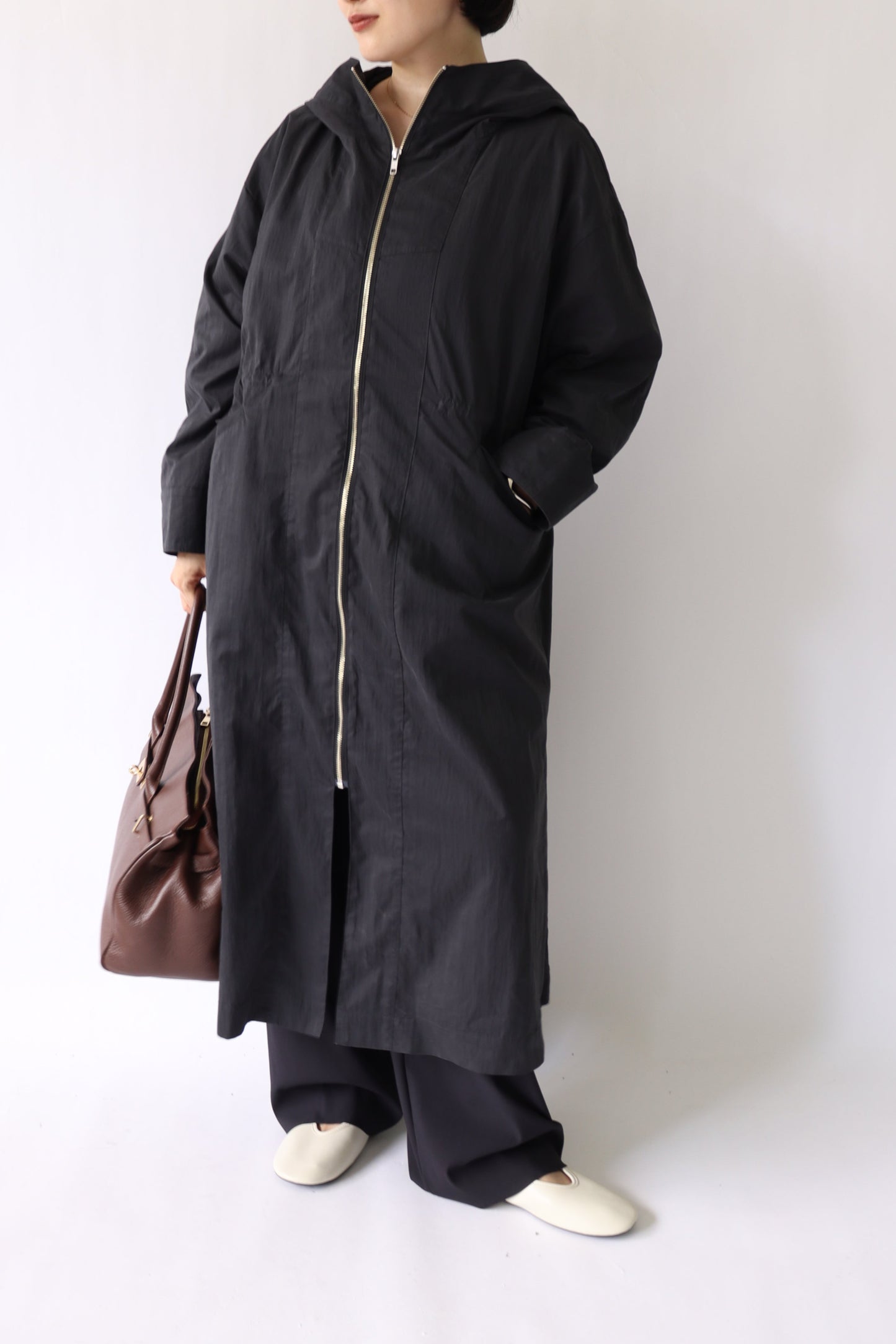 【ACUTA】フィブリルタッチフーディロングコート