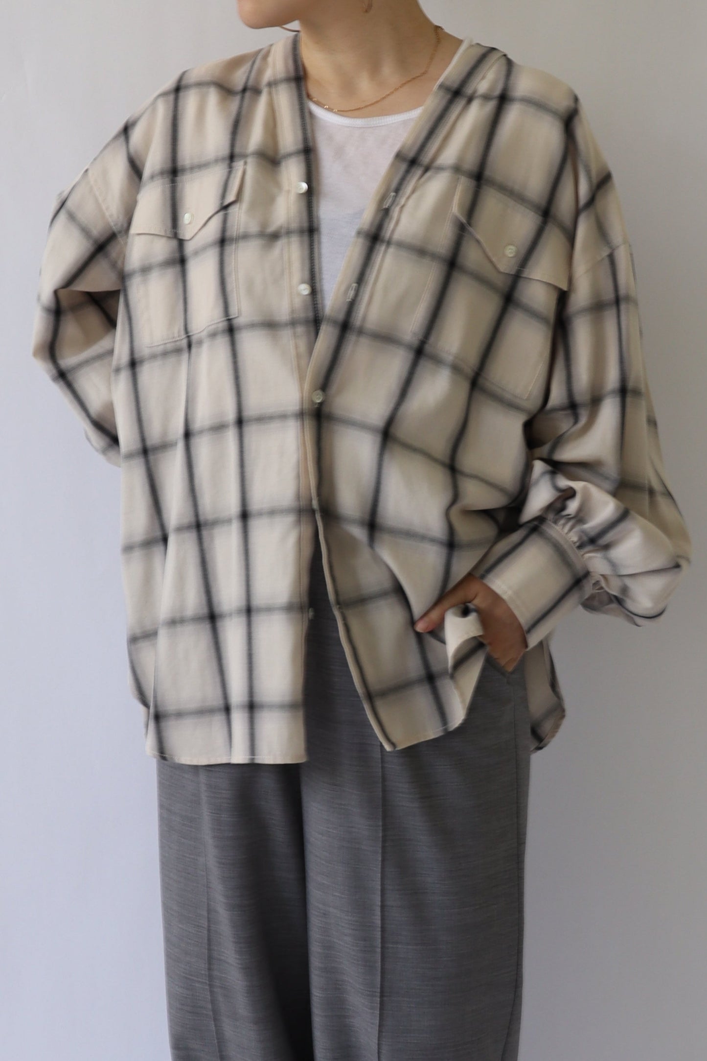 【ACUTA】オンブレーチェックカラーレスシャツ