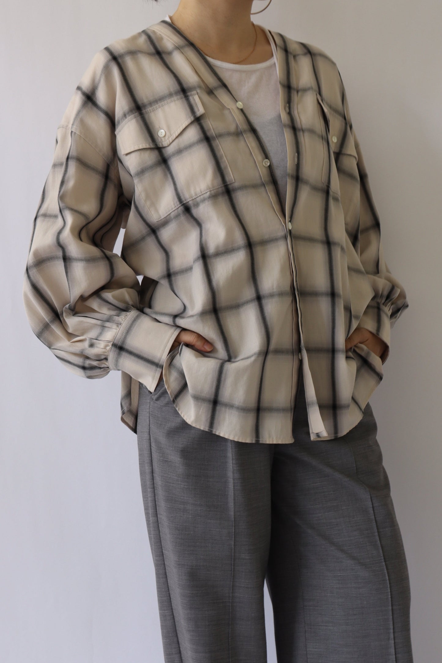 【ACUTA】オンブレーチェックカラーレスシャツ