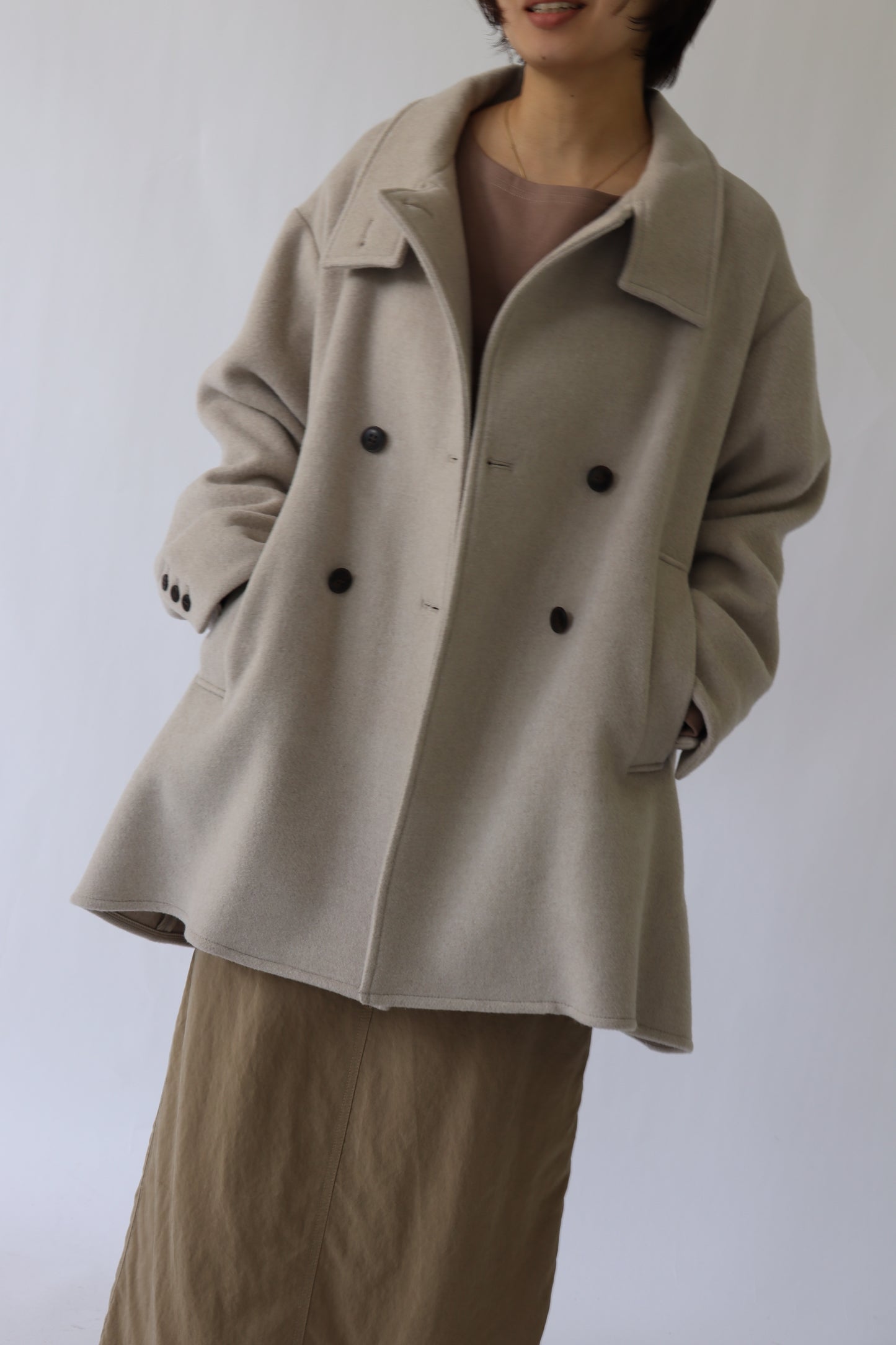 【ACUTA】WOスタンドネックミドル丈コート