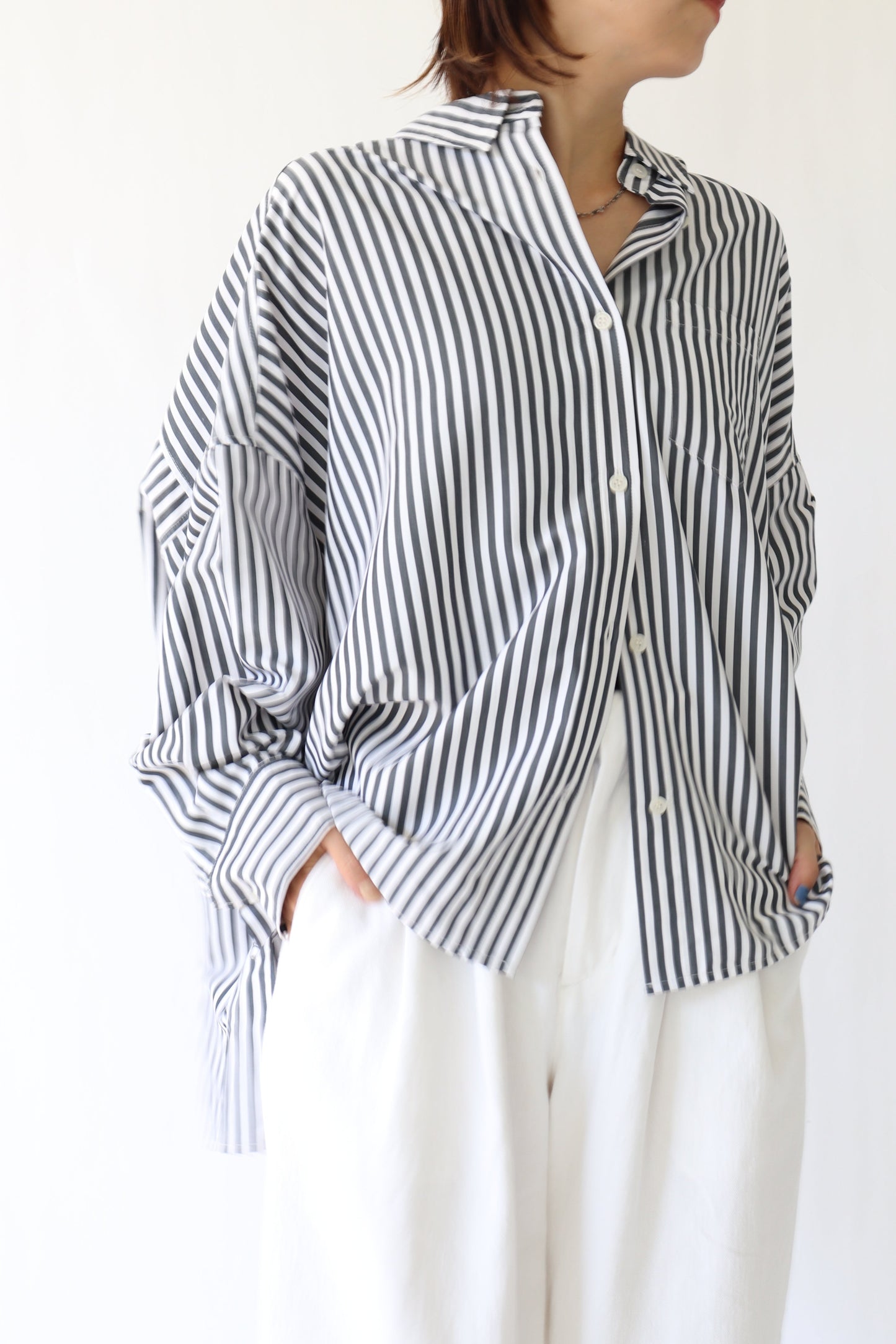 【ACUTA】ストライプブロードポンチョ風シャツ