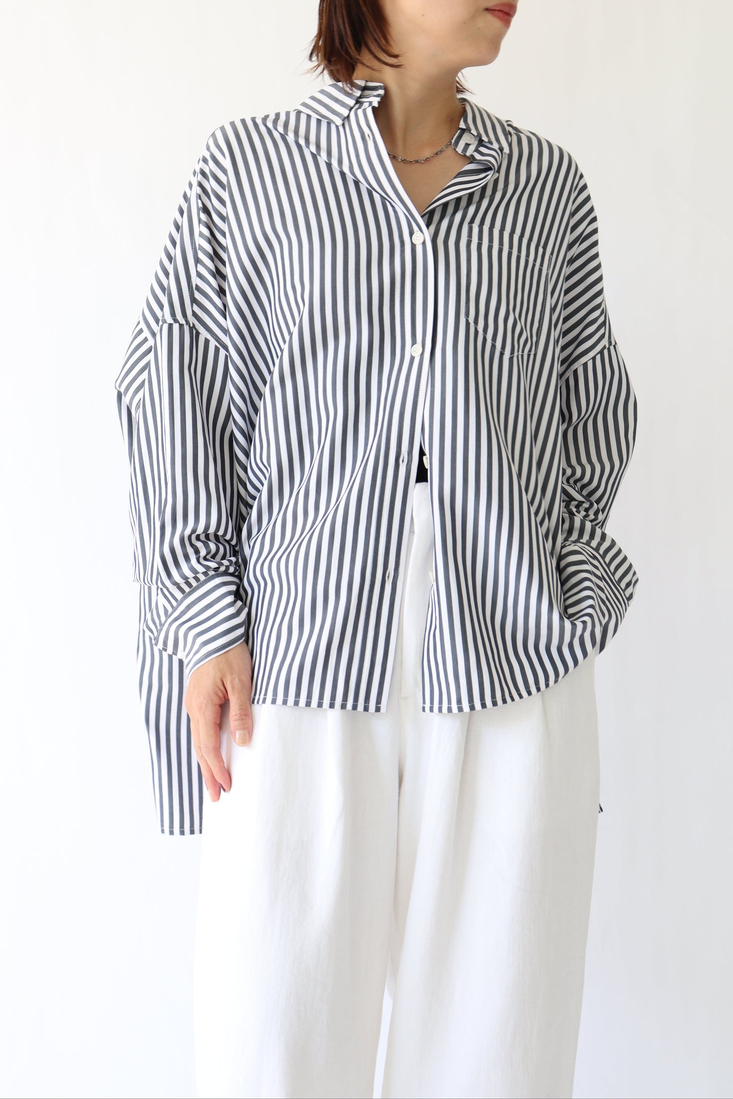 【ACUTA】ストライプブロードポンチョ風シャツ