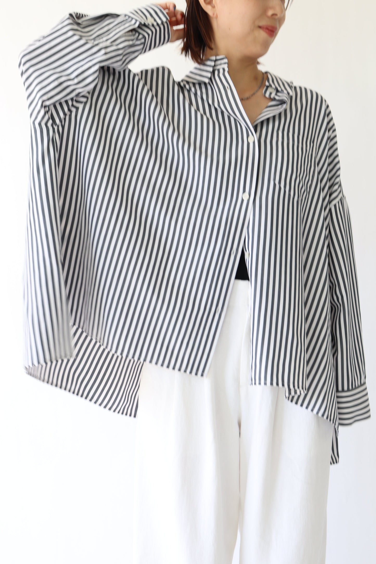 【ACUTA】ストライプブロードポンチョ風シャツ