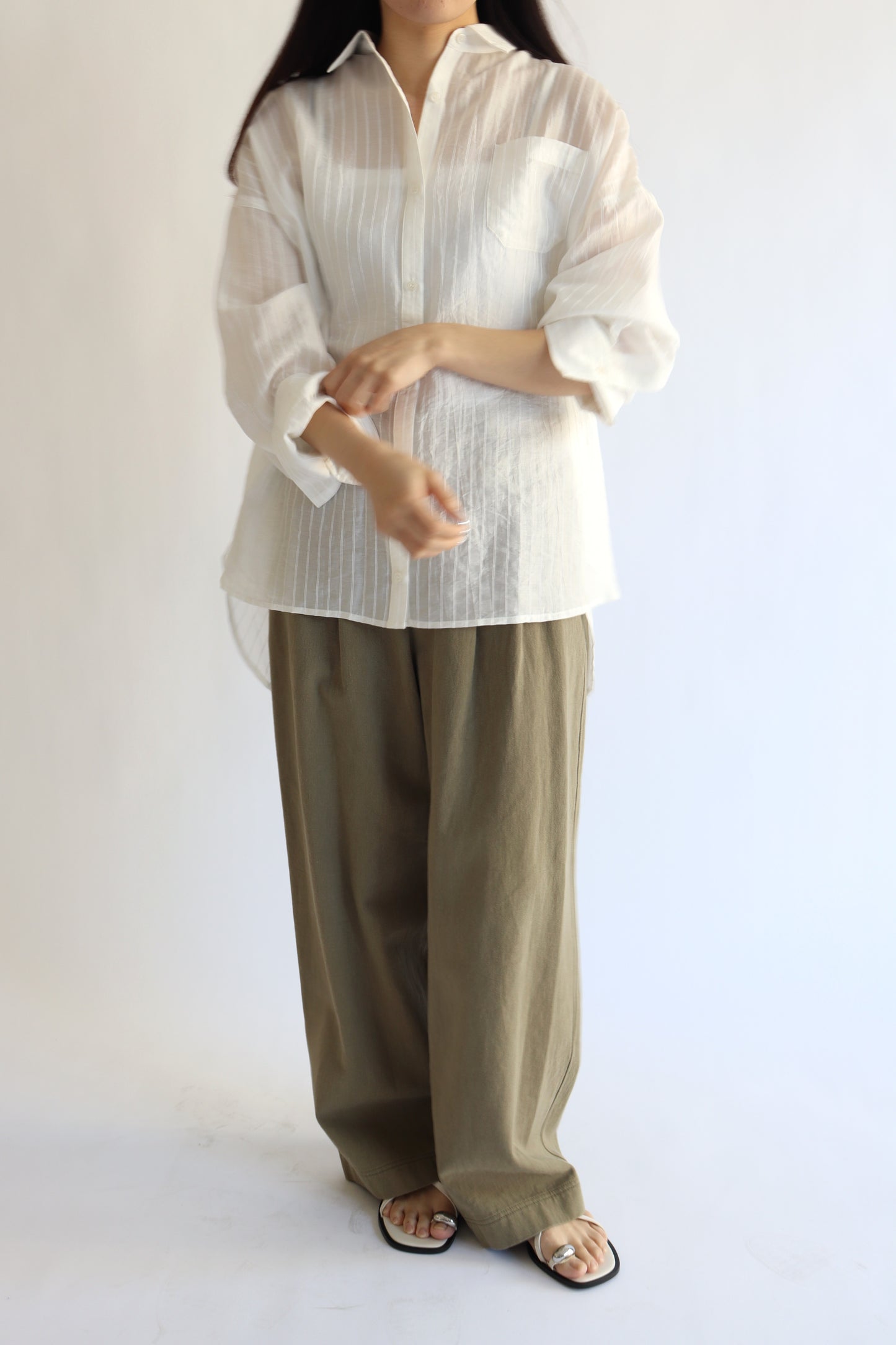 【ACUTA】【再入荷】シアーストライプマルチWAYシャツ