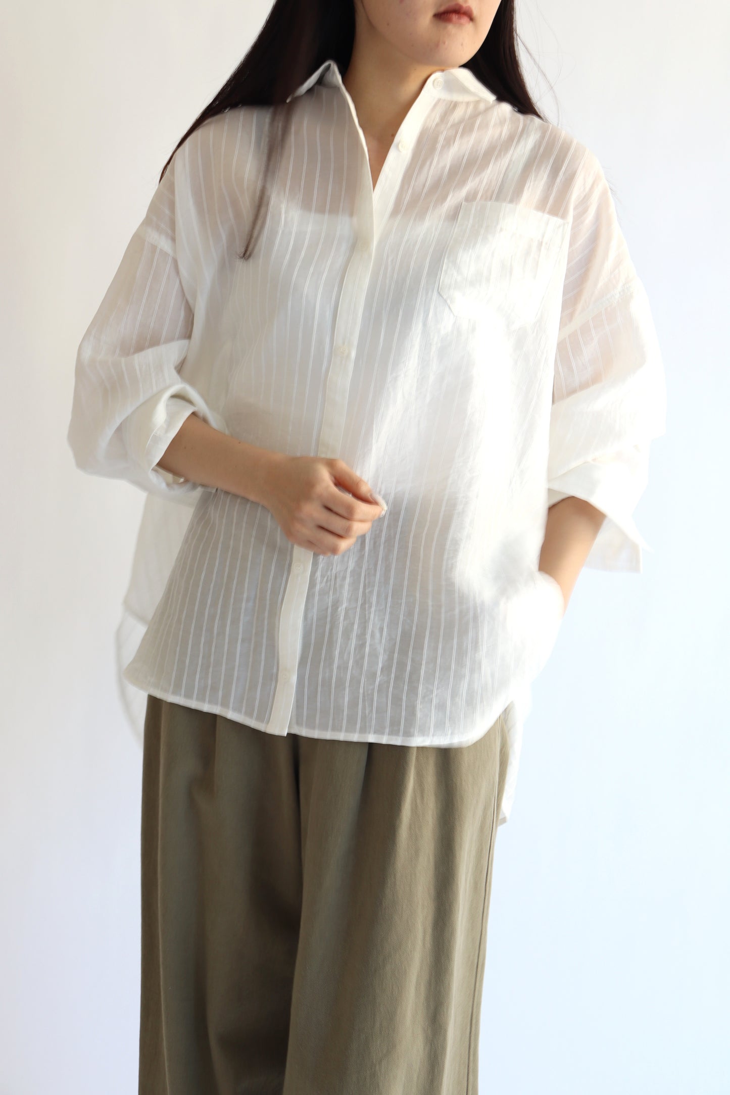 【ACUTA】【再入荷】シアーストライプマルチWAYシャツ