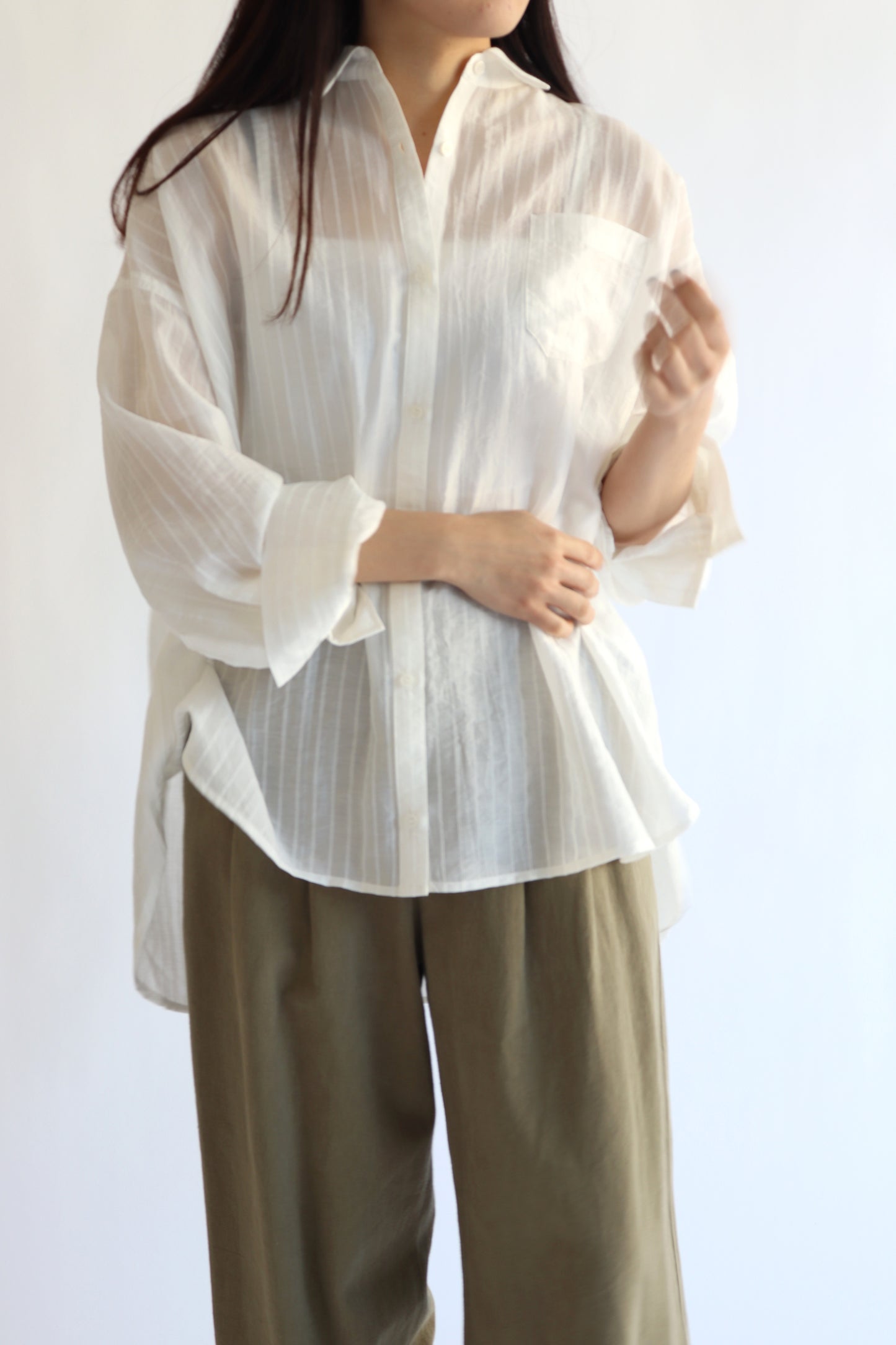 【ACUTA】【再入荷】シアーストライプマルチWAYシャツ