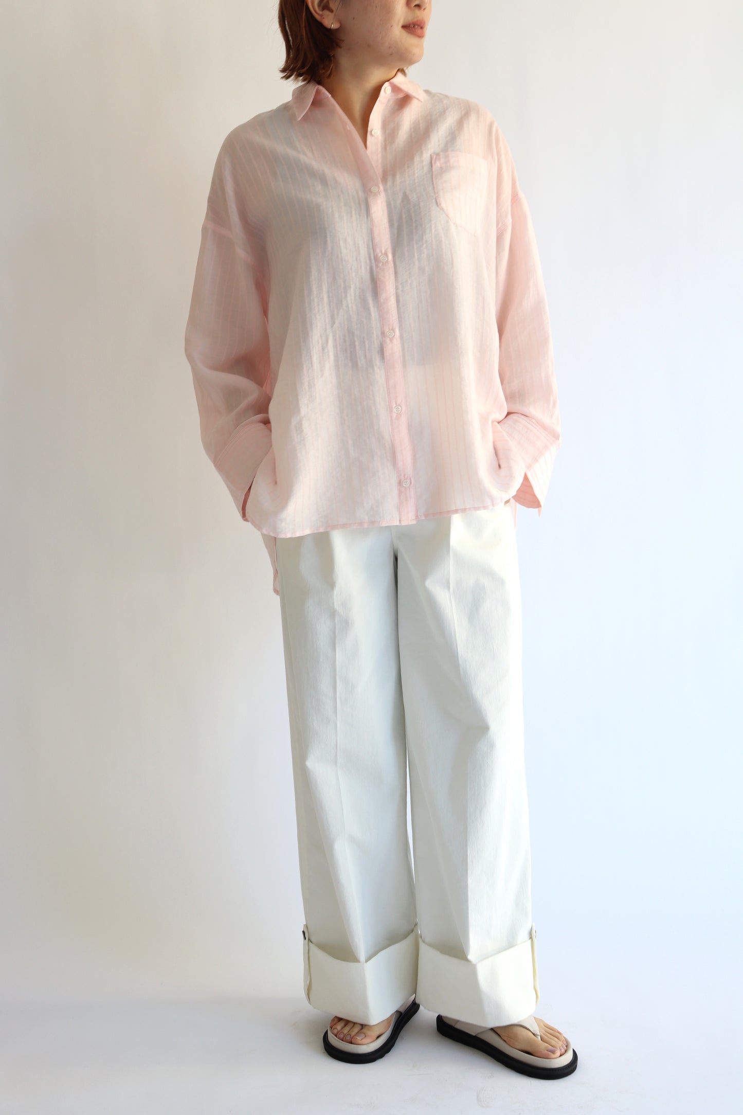 【ACUTA】【再入荷】シアーストライプマルチWAYシャツ