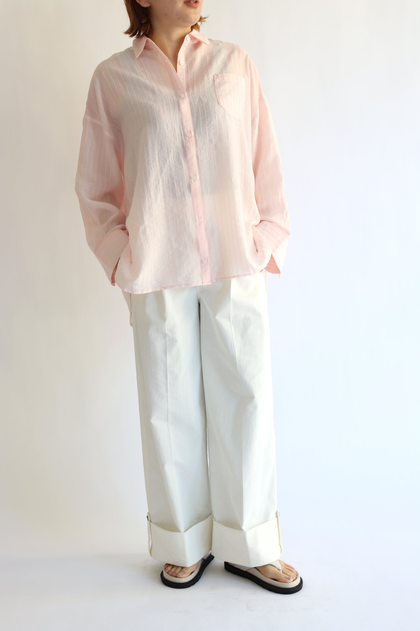 【ACUTA】【再入荷】シアーストライプマルチWAYシャツ