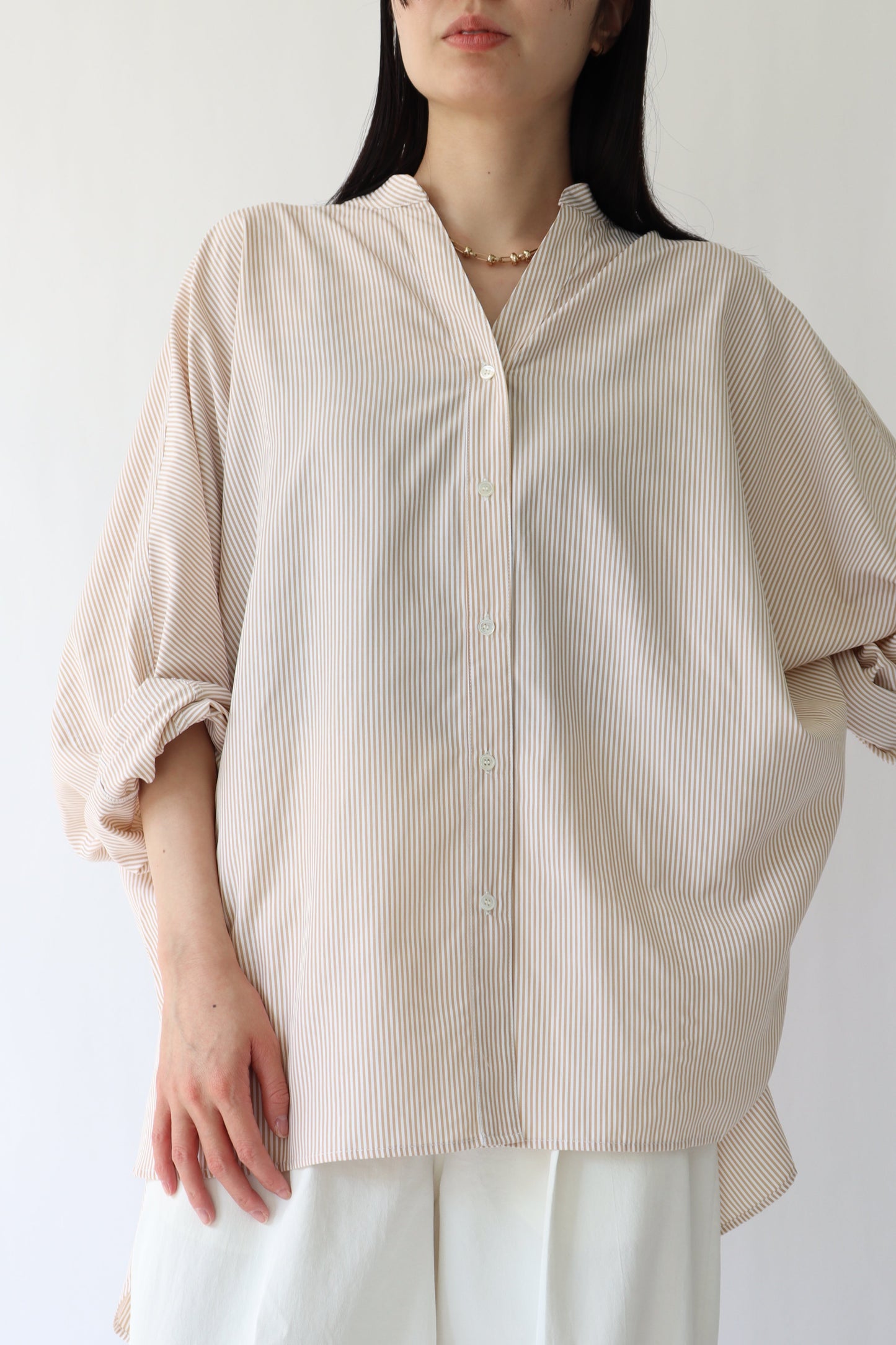 【ACUTA】 細ストライプドルマンポンチョシャツ