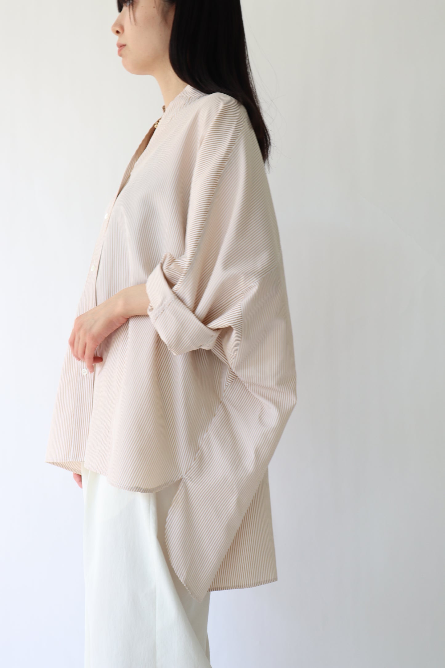 【ACUTA】 細ストライプドルマンポンチョシャツ