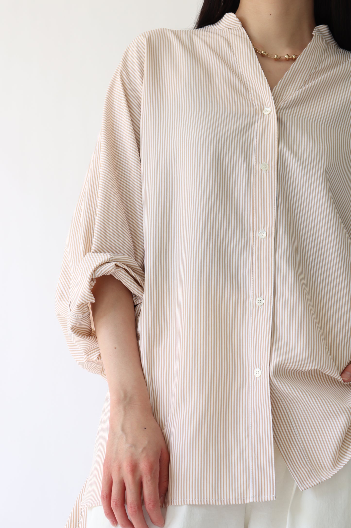 【ACUTA】 細ストライプドルマンポンチョシャツ